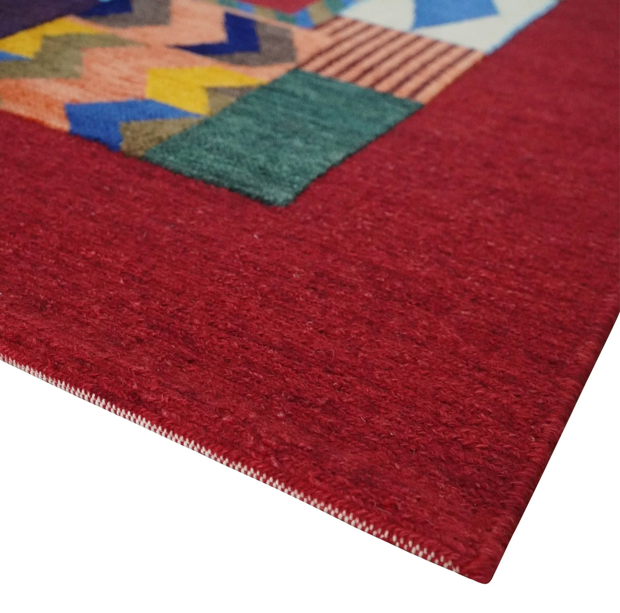 Multicolor Shapes Abstract Wool Hand Woven Southwestern Lori Gabbeh Rug| KNT36 - Image 5