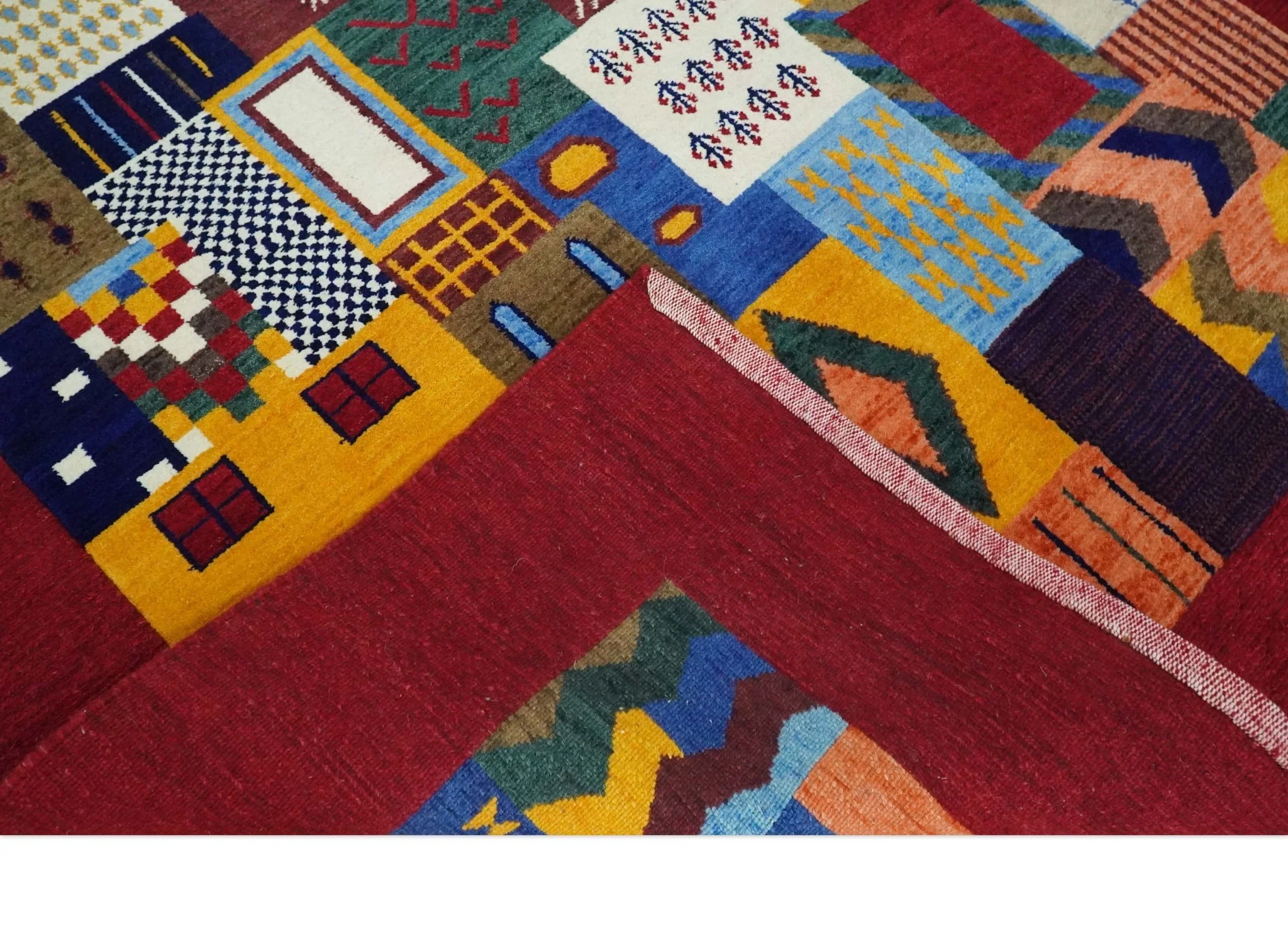 Multicolor Shapes Abstract Wool Hand Woven Southwestern Lori Gabbeh Rug| KNT36 - Image 6