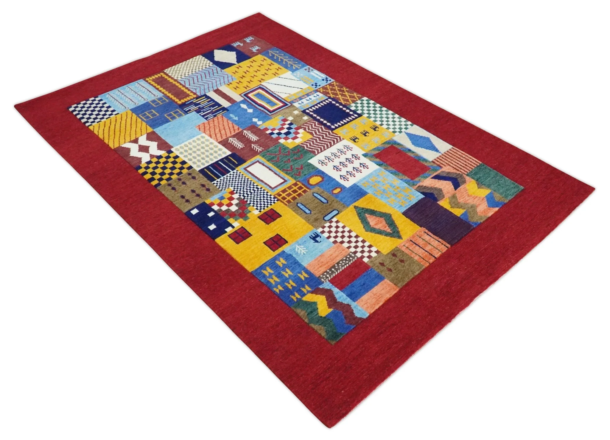 Multicolor Shapes Abstract Wool Hand Woven Southwestern Lori Gabbeh Rug| KNT36 - Image 8
