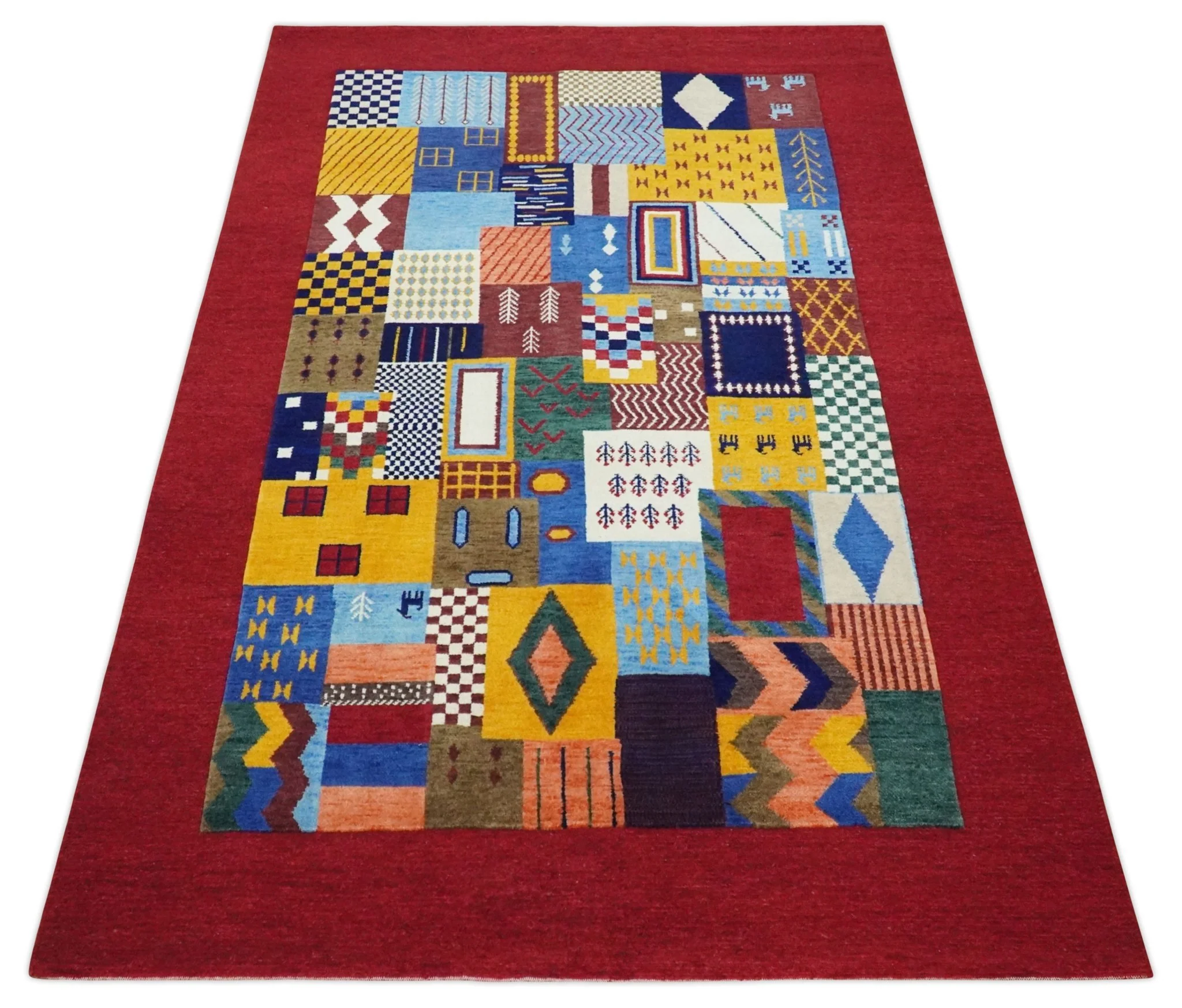 Multicolor Shapes Abstract Wool Hand Woven Southwestern Lori Gabbeh Rug| KNT36 - Image 9