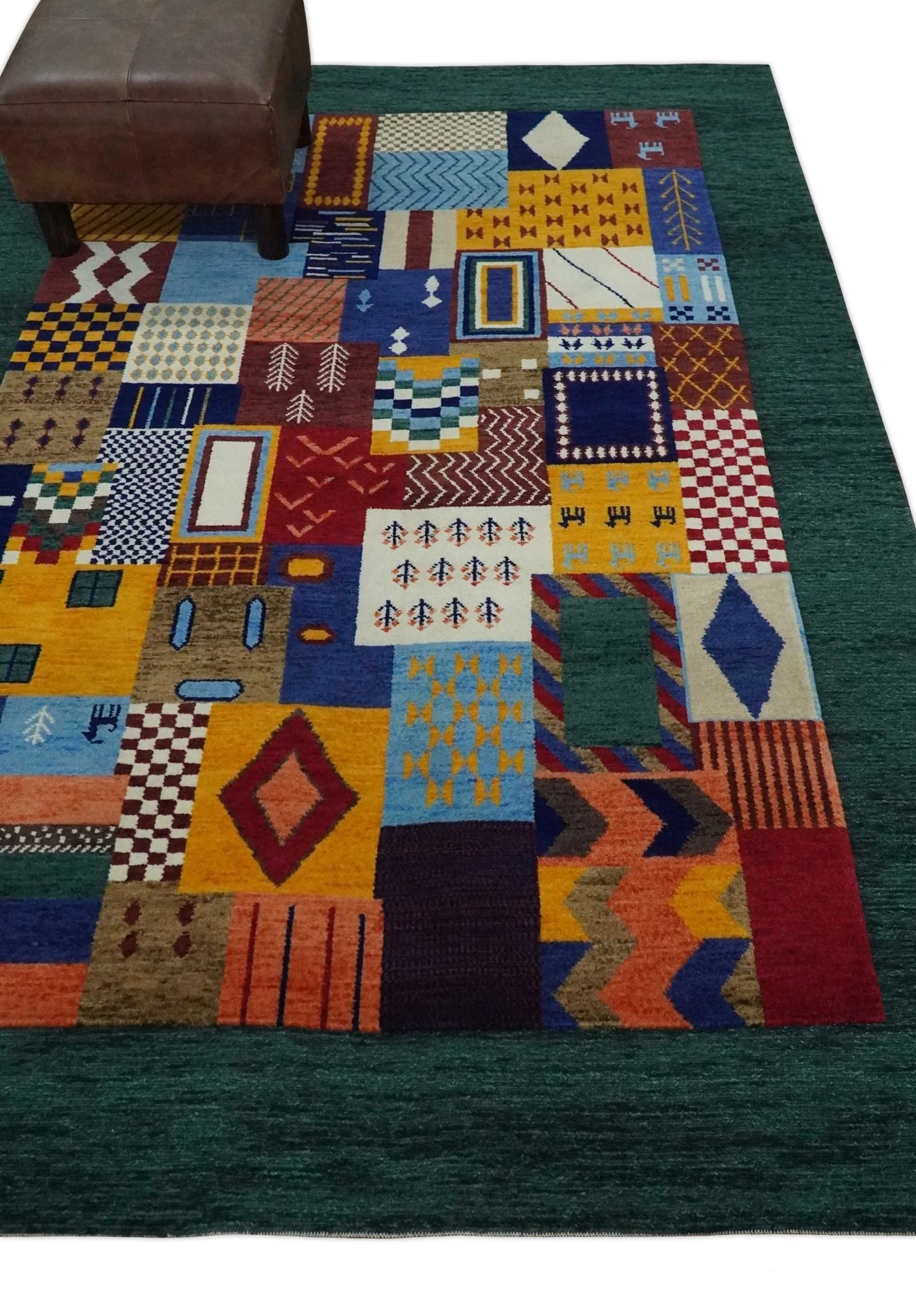 Soumak loop and cut 5x7 Multicolor Shapes Modern Artistic Wool Hand Woven Rug | KNT41 - Image 3