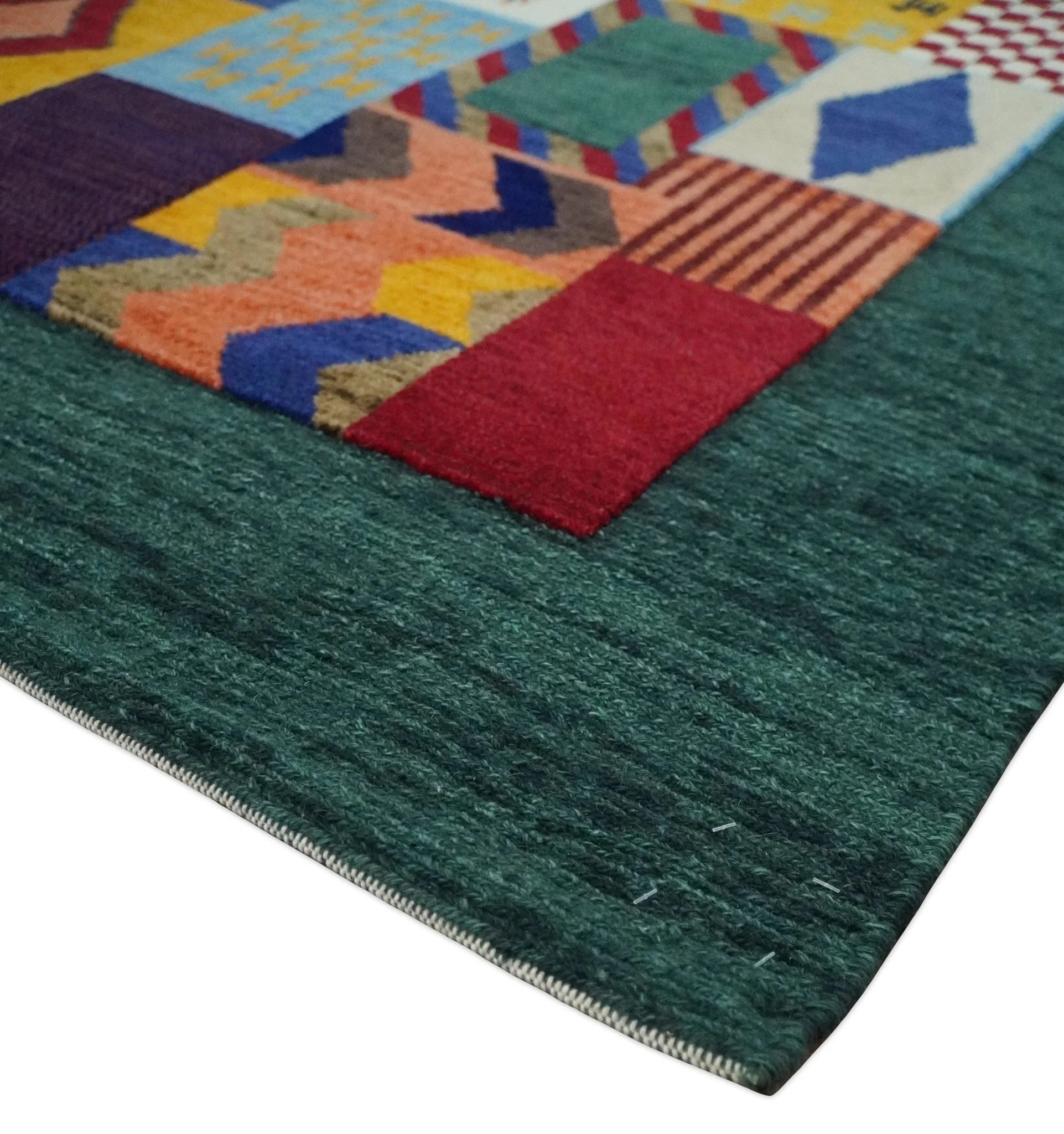Soumak loop and cut 5x7 Multicolor Shapes Modern Artistic Wool Hand Woven Rug | KNT41 - Image 4
