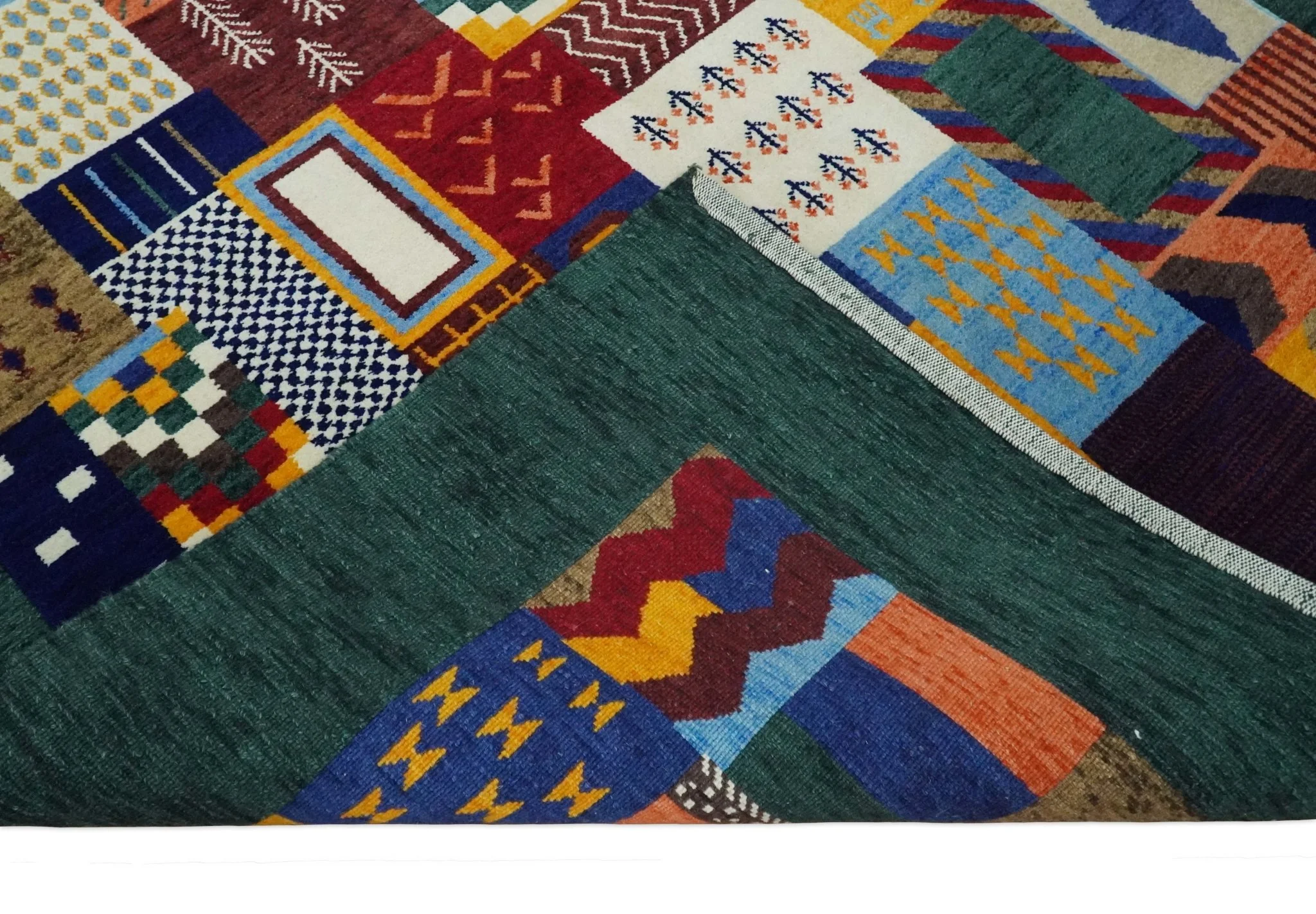 Soumak loop and cut 5x7 Multicolor Shapes Modern Artistic Wool Hand Woven Rug | KNT41 - Image 6