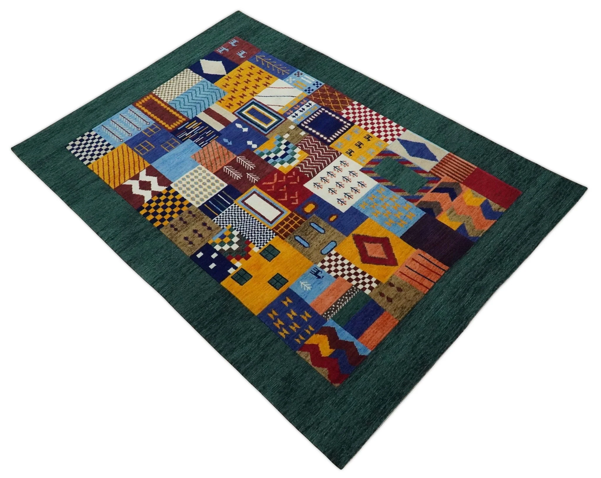 Soumak loop and cut 5x7 Multicolor Shapes Modern Artistic Wool Hand Woven Rug | KNT41 - Image 8