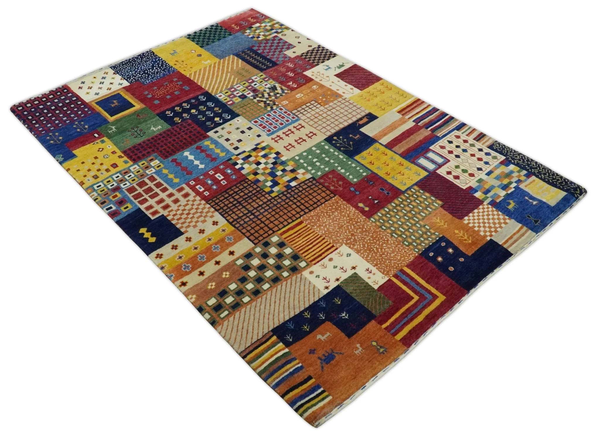 5x7 Multicolor Shapes Modern Wool Hand Woven Southwestern Lori Gabbeh Rug| KNT47 - Image 9