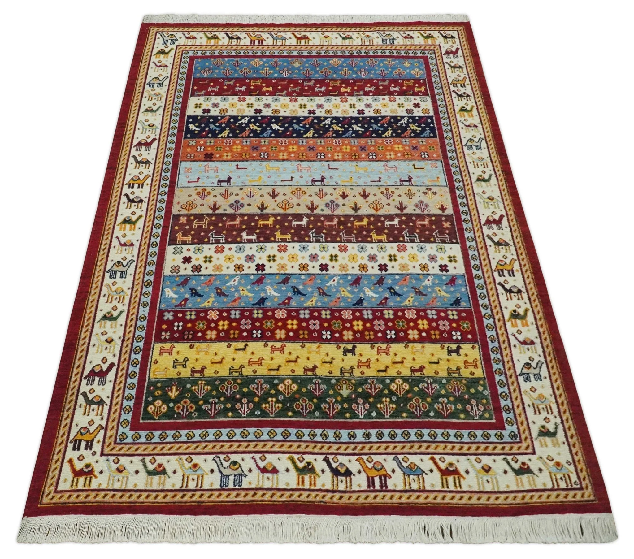 5x7 Multicolor Animal Brid Anetlope Flatwoven Soumak Wool Hand Made Southwestern Lori Rug | KNT49 - Image 10