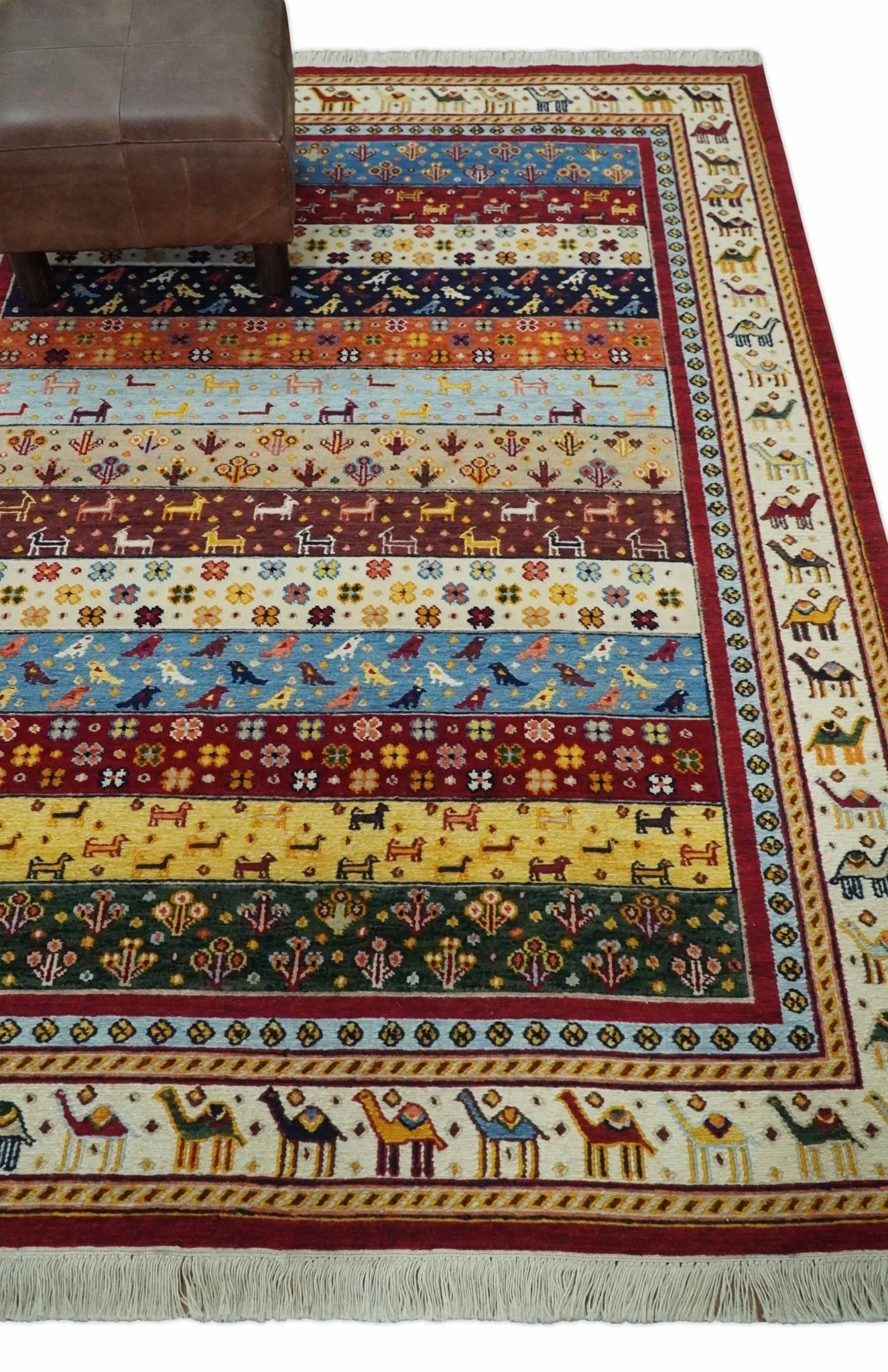 5x7 Multicolor Animal Brid Anetlope Flatwoven Soumak Wool Hand Made Southwestern Lori Rug | KNT49 - Image 2