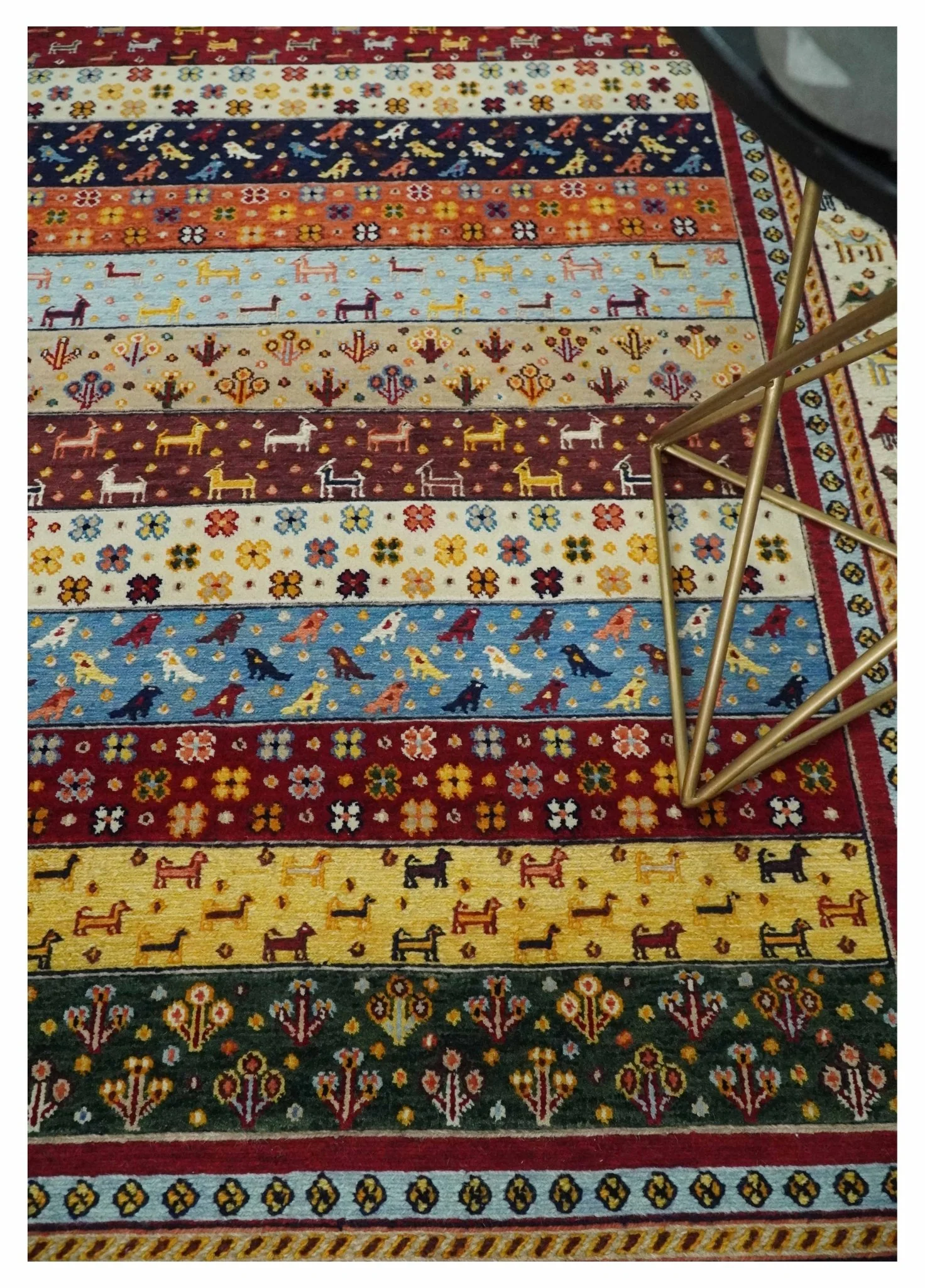 5x7 Multicolor Animal Brid Anetlope Flatwoven Soumak Wool Hand Made Southwestern Lori Rug | KNT49 - Image 3