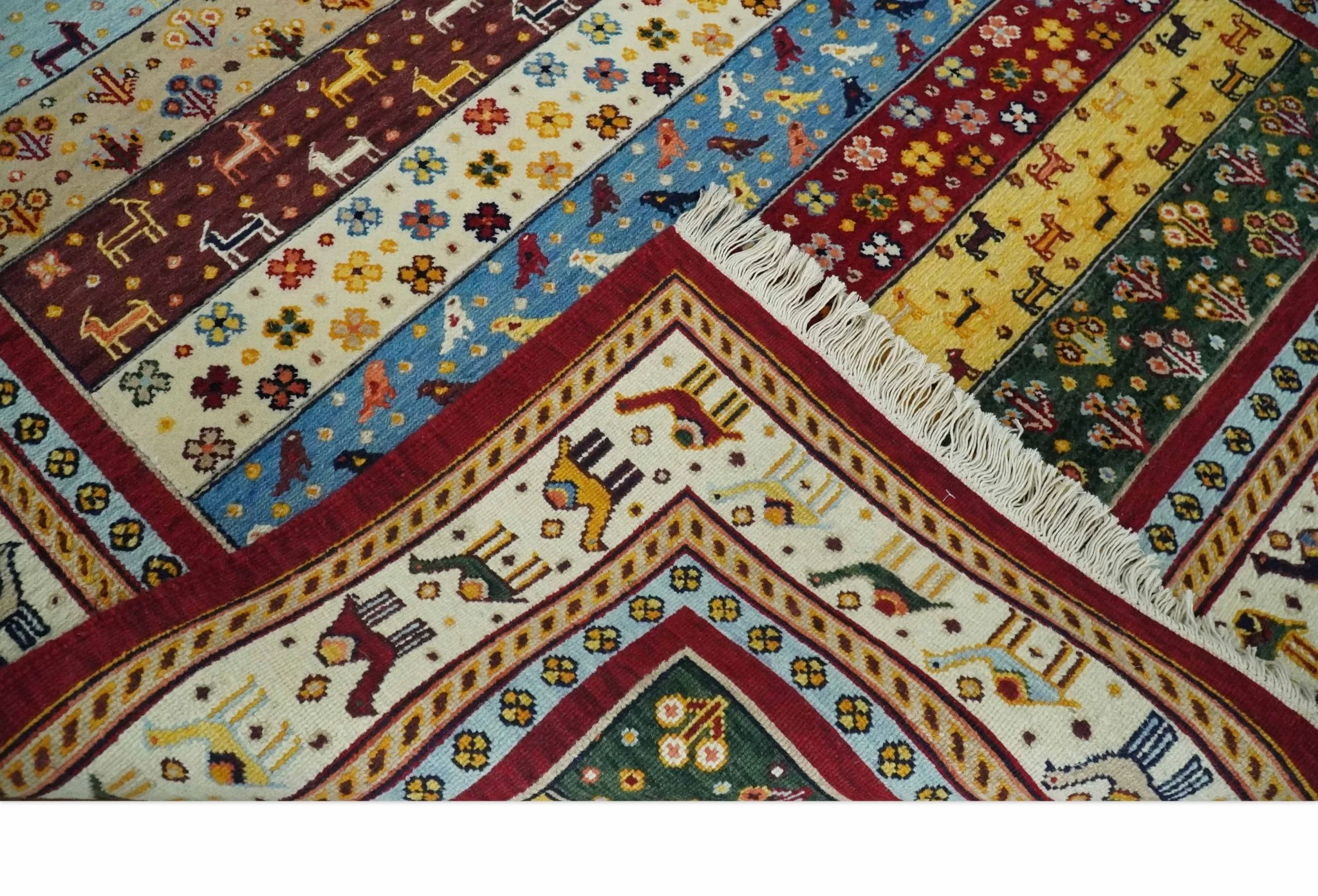 5x7 Multicolor Animal Brid Anetlope Flatwoven Soumak Wool Hand Made Southwestern Lori Rug | KNT49 - Image 7