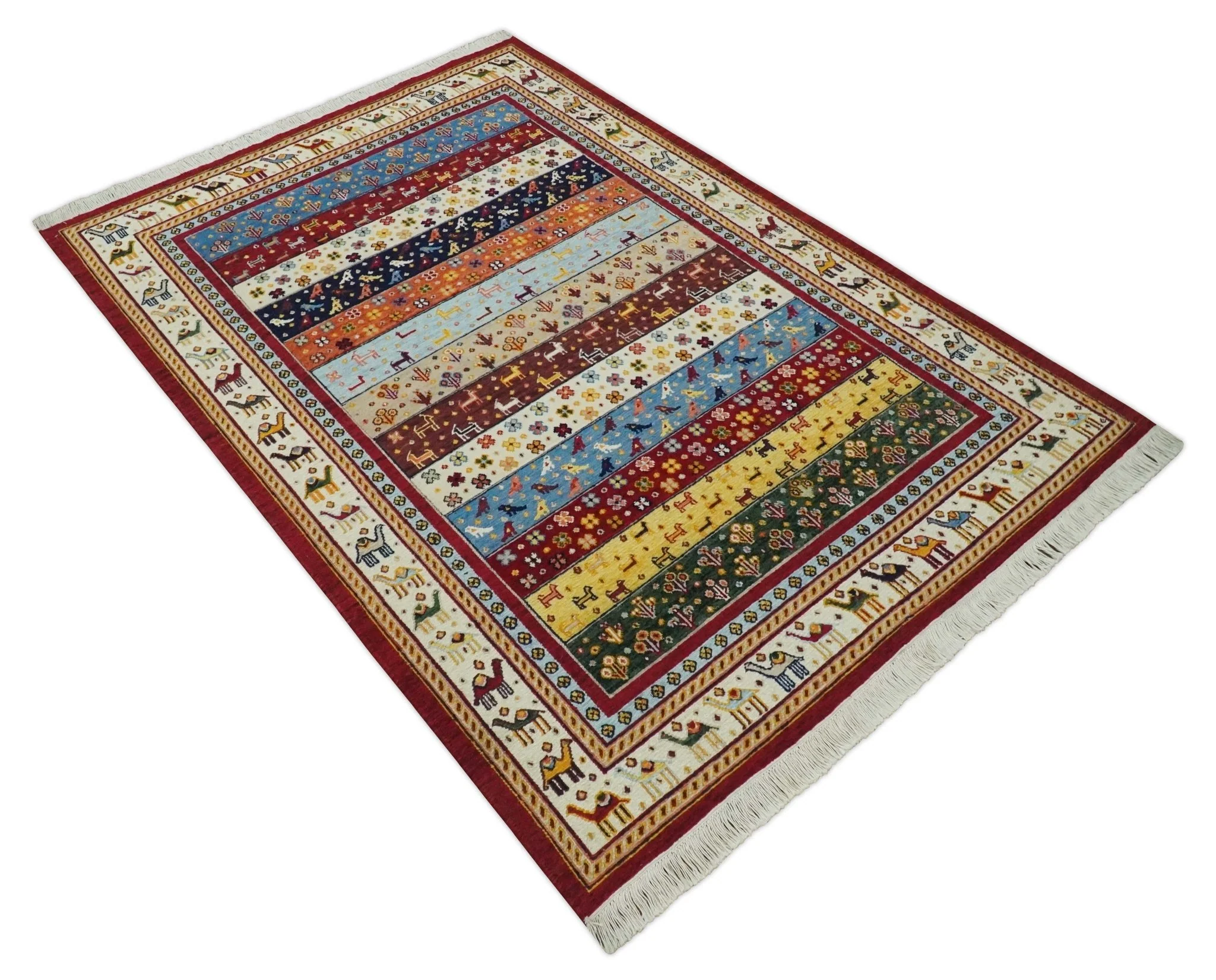 5x7 Multicolor Animal Brid Anetlope Flatwoven Soumak Wool Hand Made Southwestern Lori Rug | KNT49 - Image 9
