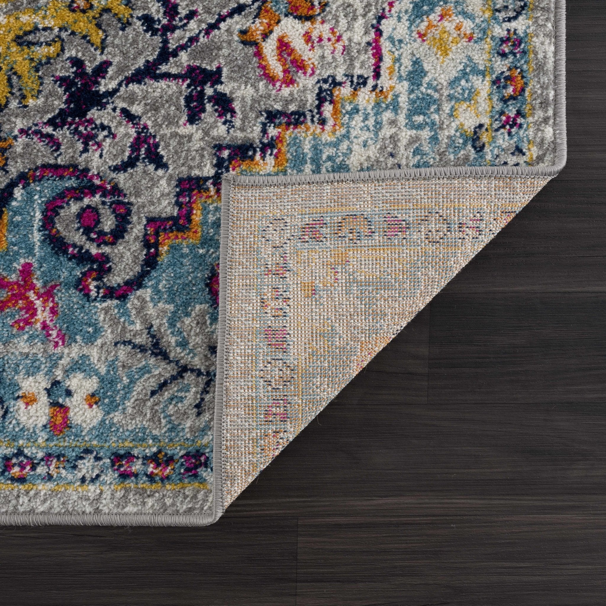 Vibrant Colorful Teal, Gray, Pink and Rust Medallion Design Area Rug - Image 6