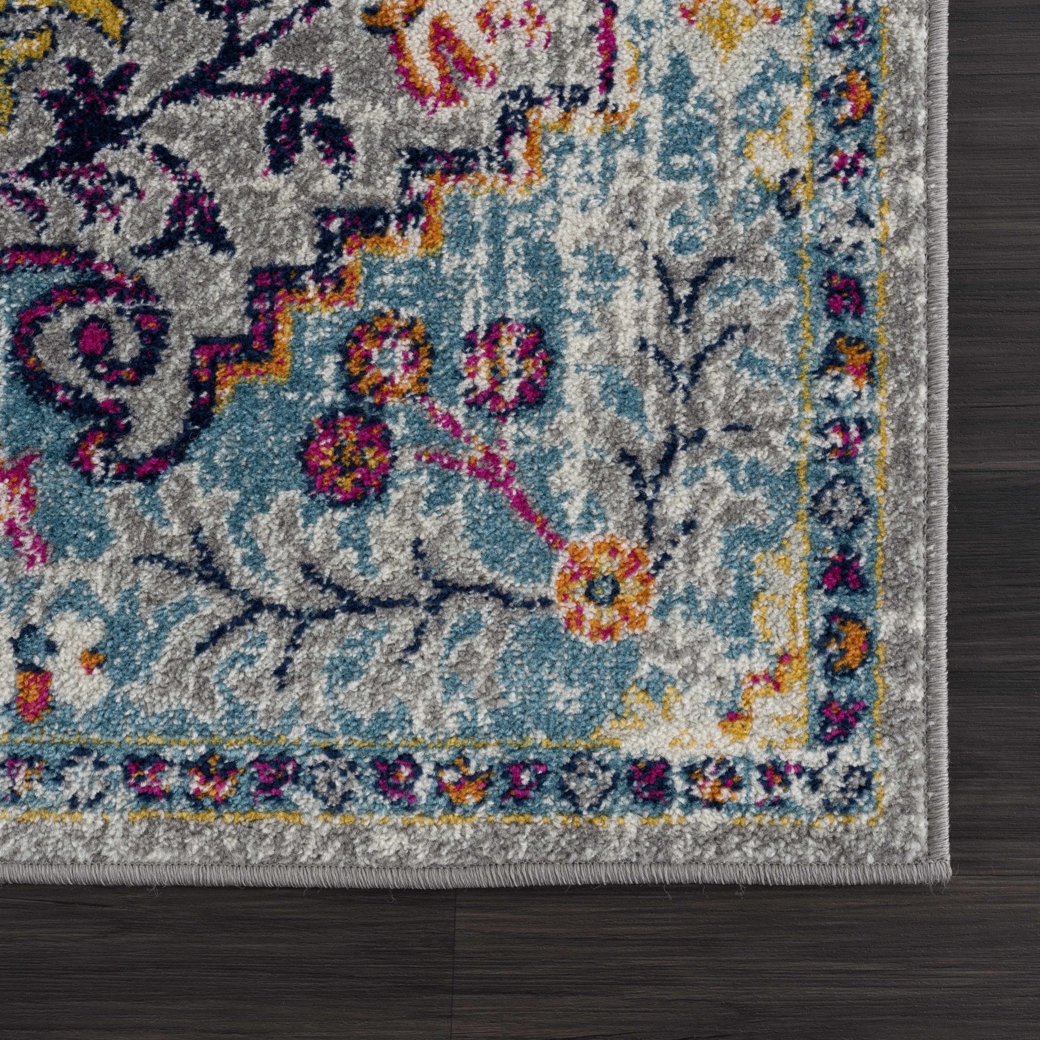 Vibrant Colorful Teal, Gray, Pink and Rust Medallion Design Area Rug - Image 8