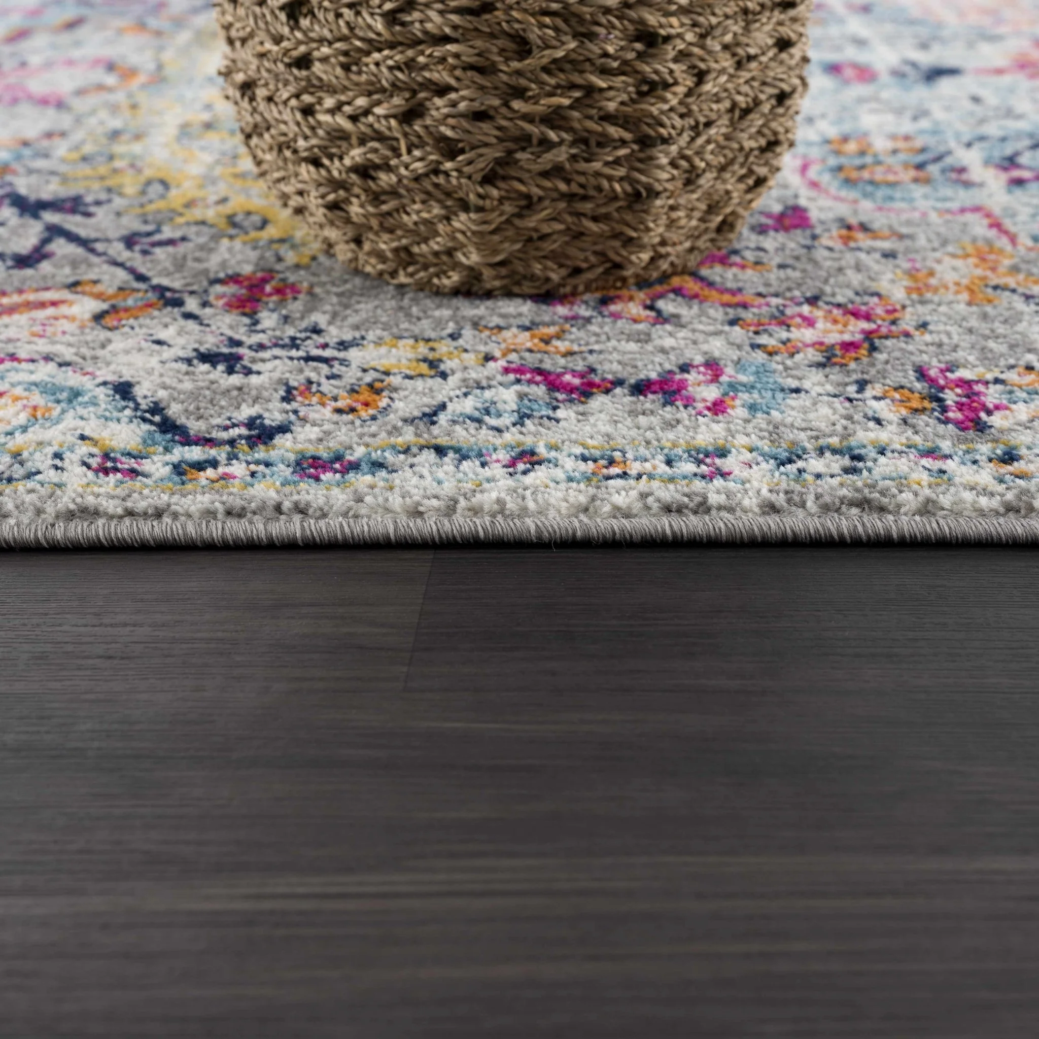 Vibrant Colorful Teal, Gray, Pink and Rust Medallion Design Area Rug - Image 9