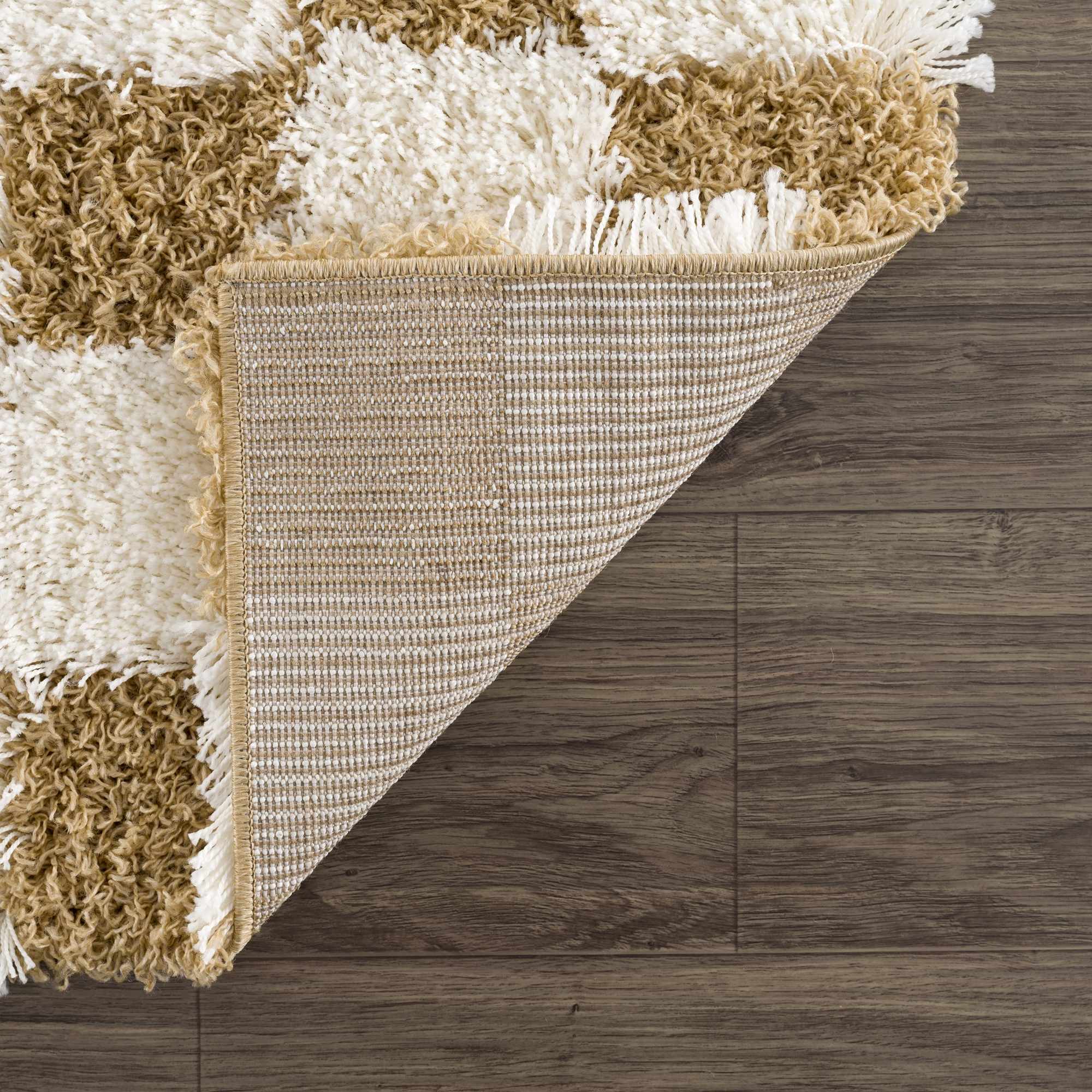 Modern Geometrical Mustard and Ivory Checkered Board Plush Pile Moroccan Style Area Rug - Image 10