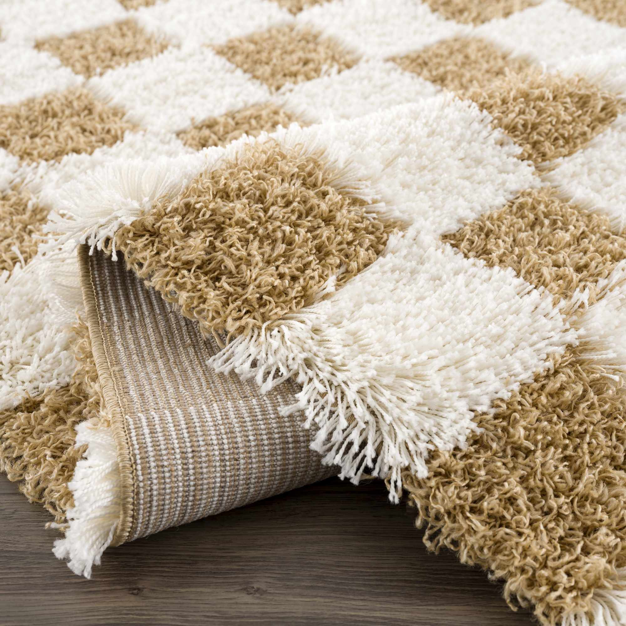 Modern Geometrical Mustard and Ivory Checkered Board Plush Pile Moroccan Style Area Rug - Image 13