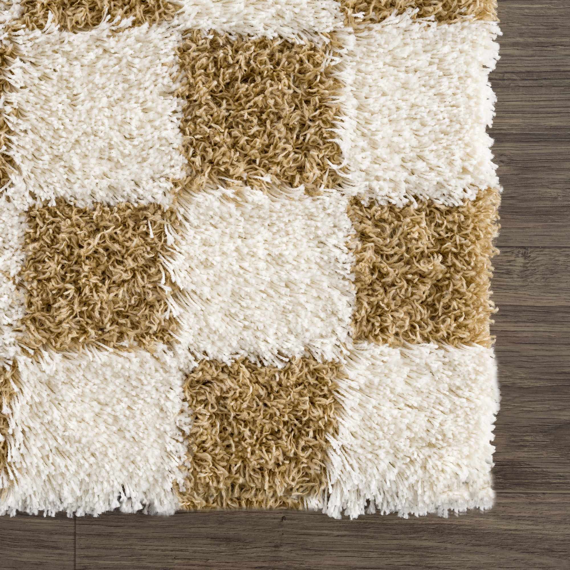 Modern Geometrical Mustard and Ivory Checkered Board Plush Pile Moroccan Style Area Rug - Image 14