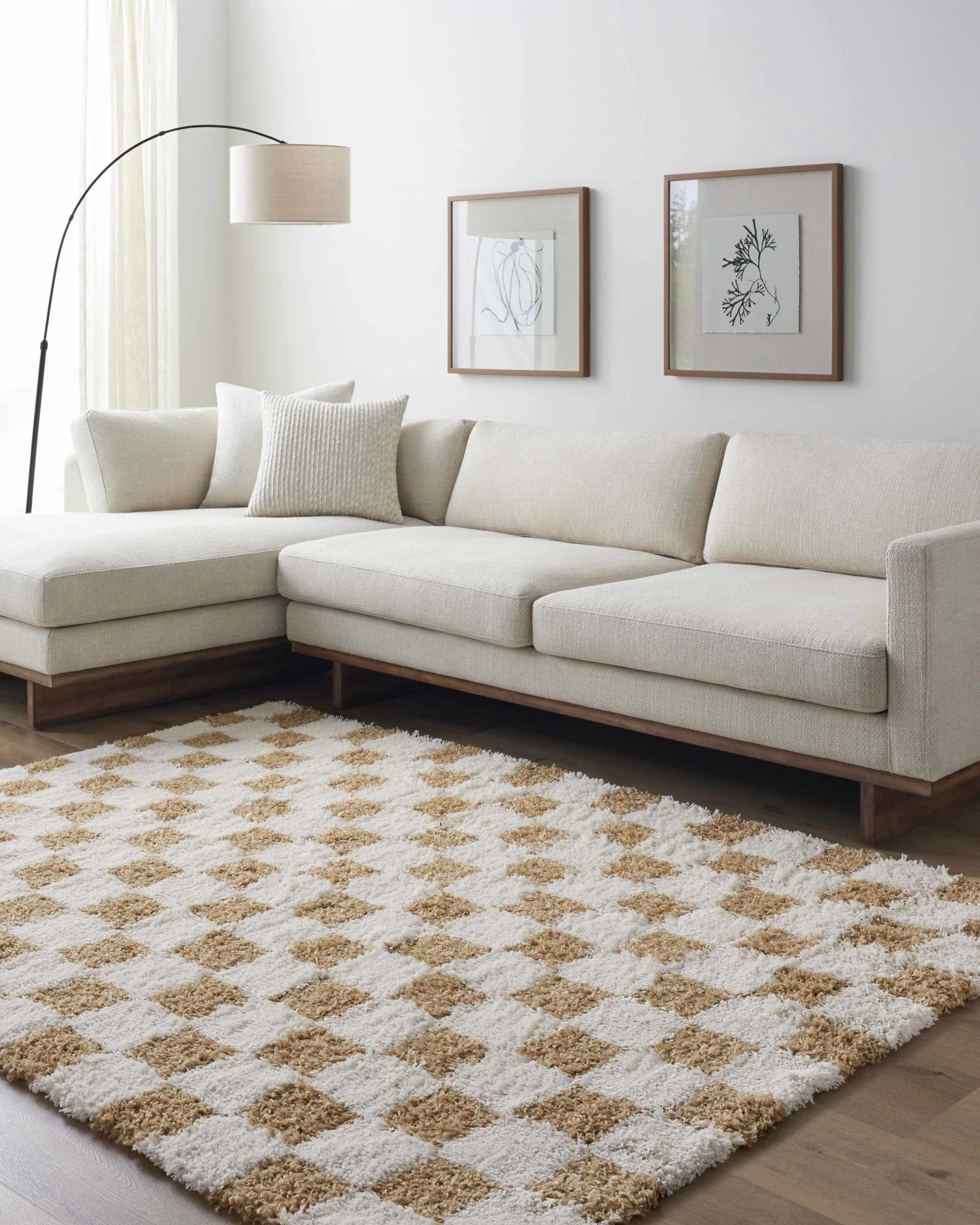 Modern Geometrical Mustard and Ivory Checkered Board Plush Pile Moroccan Style Area Rug - Image 29