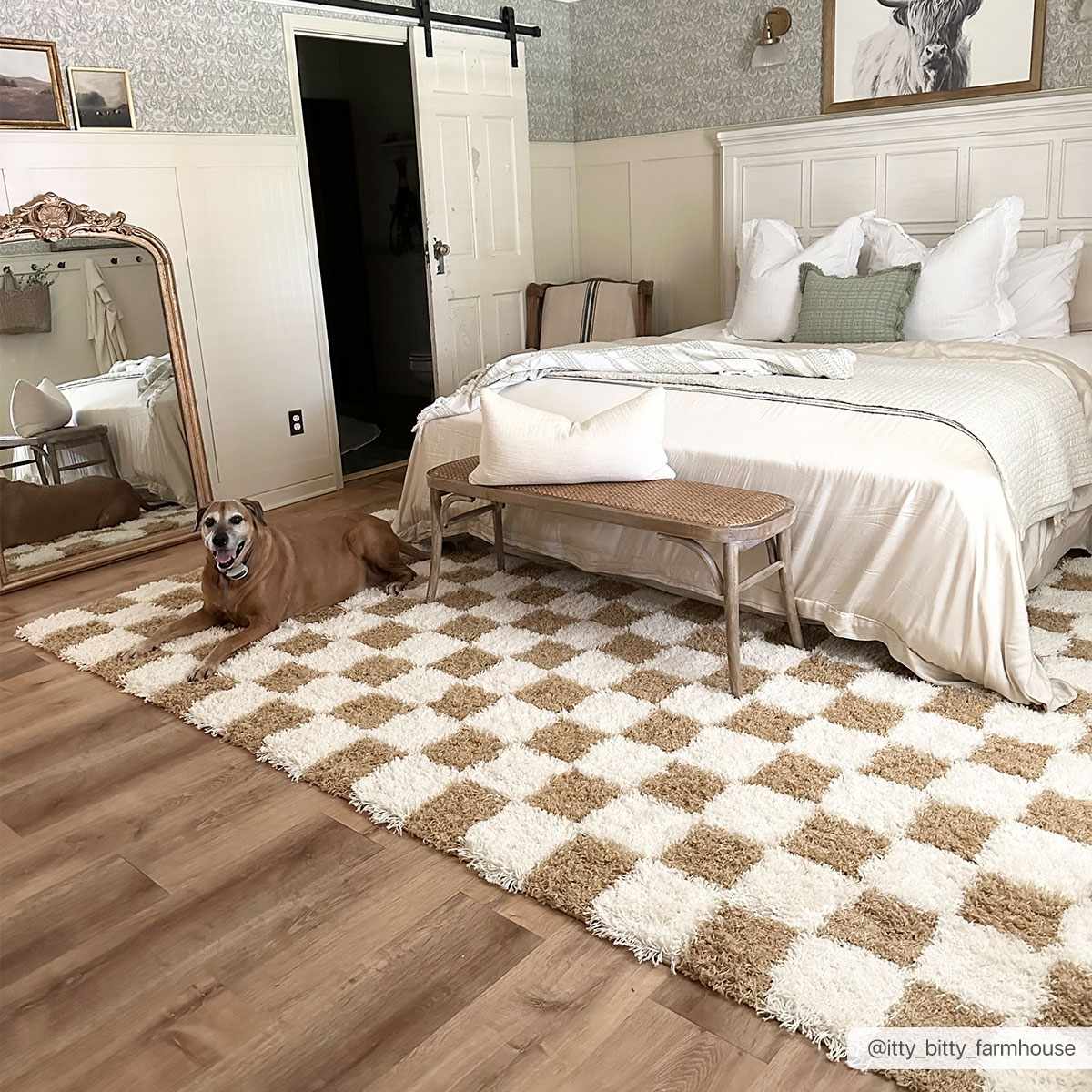Modern Geometrical Mustard and Ivory Checkered Board Plush Pile Moroccan Style Area Rug - Image 3