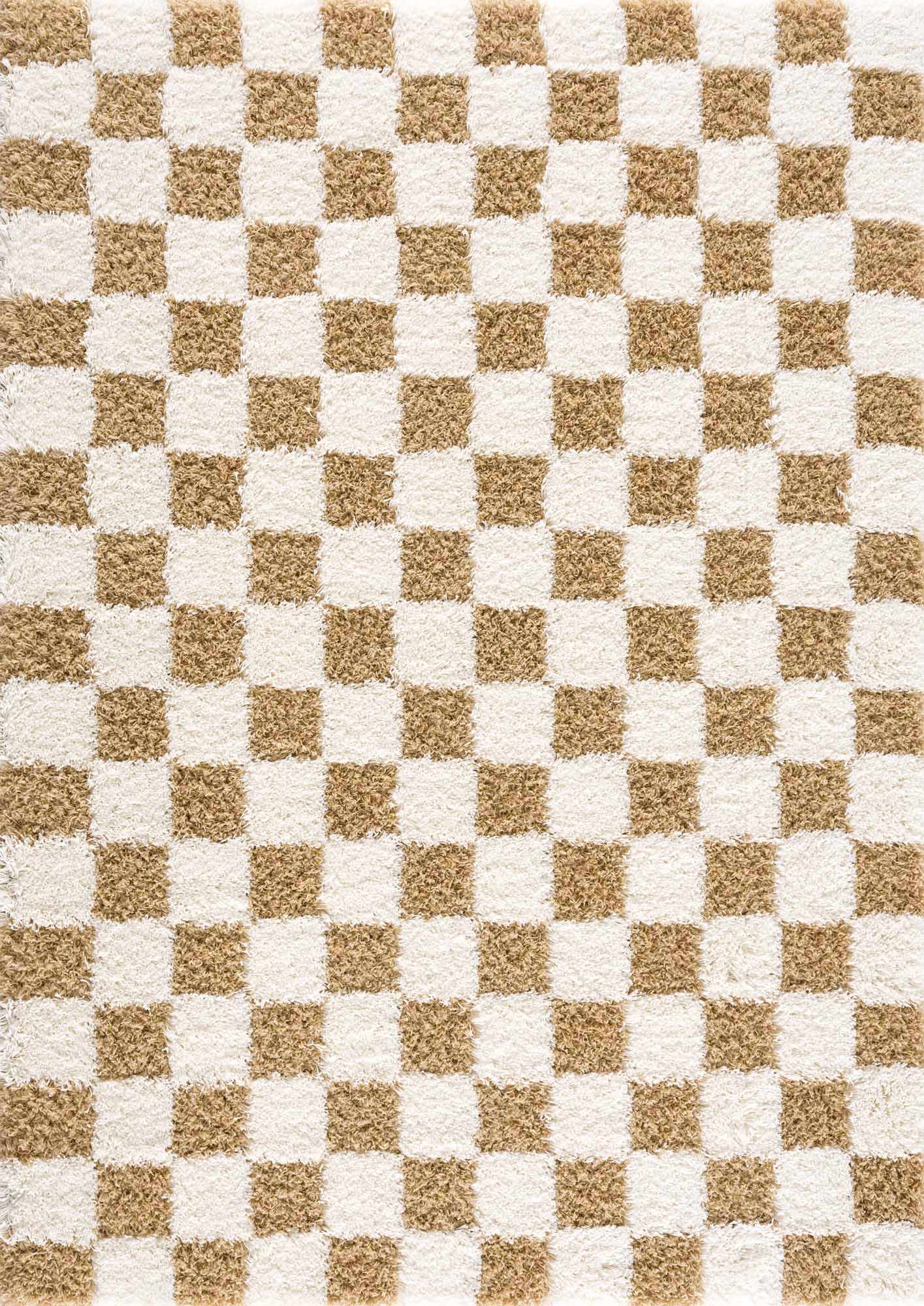 Modern Geometrical Mustard and Ivory Checkered Board Plush Pile Moroccan Style Area Rug - Image 8