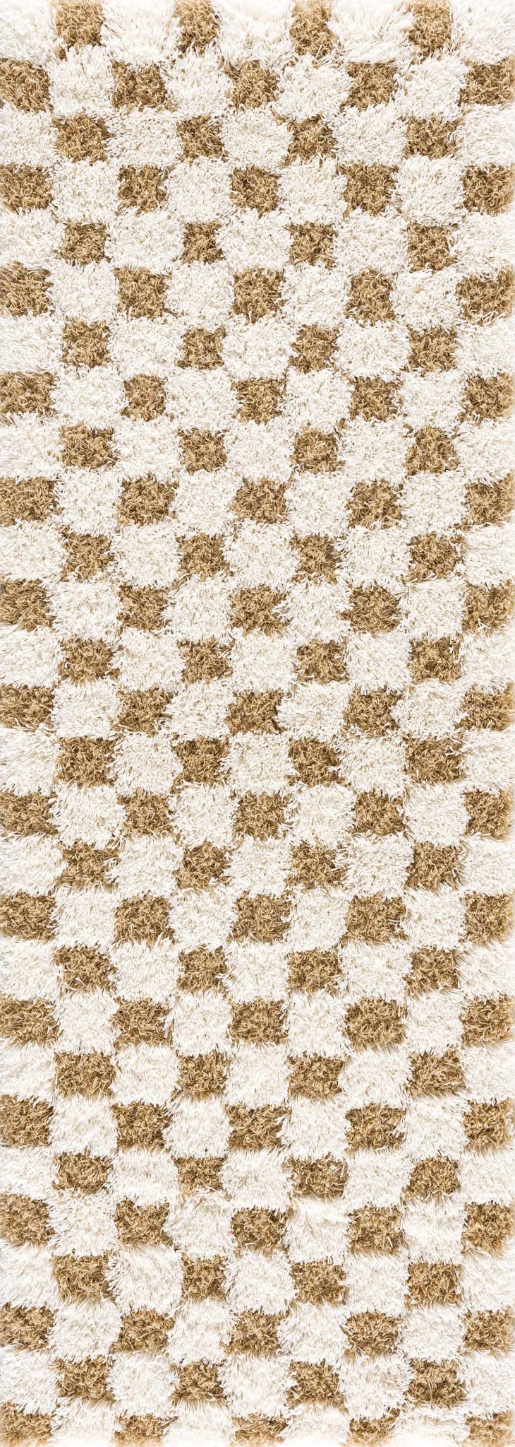 Modern Geometrical Mustard and Ivory Checkered Board Plush Pile Moroccan Style Area Rug - Image 9