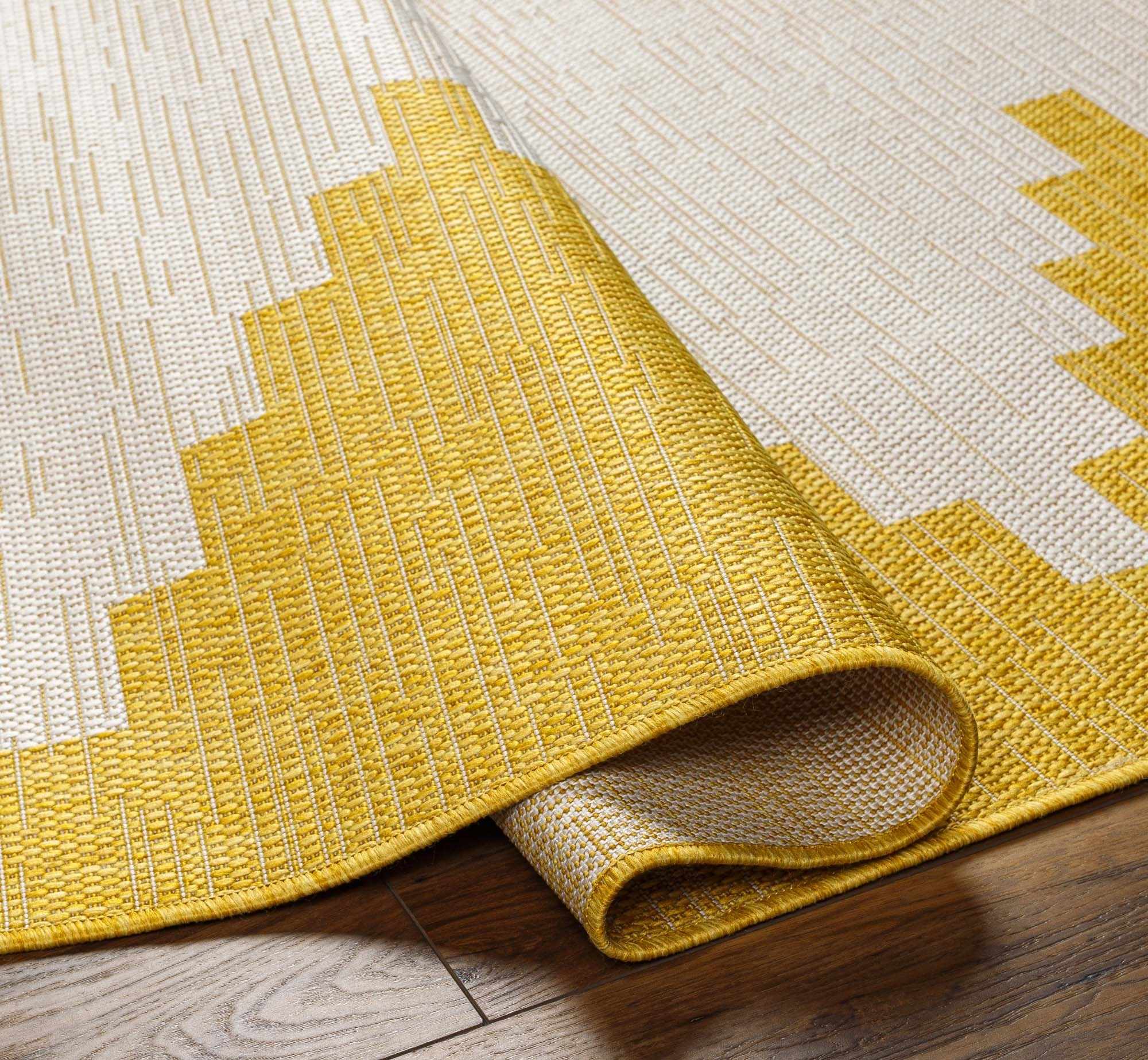 Mustard and Ivory Modern Geometrical Outdoor Safe Multi size Area Rug - Image 3
