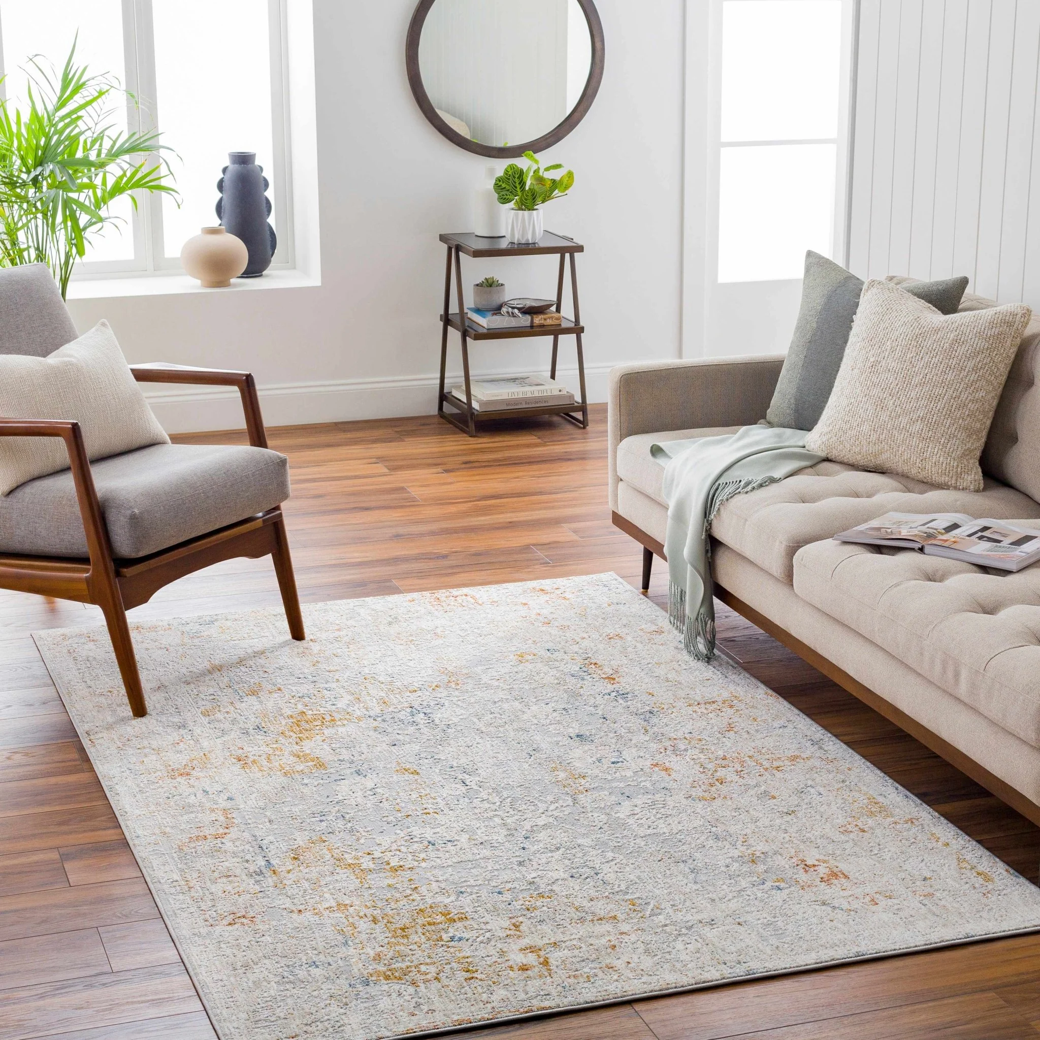 Mustard And Ivory Traditional Style Machine Woven Area Rug - Image 2