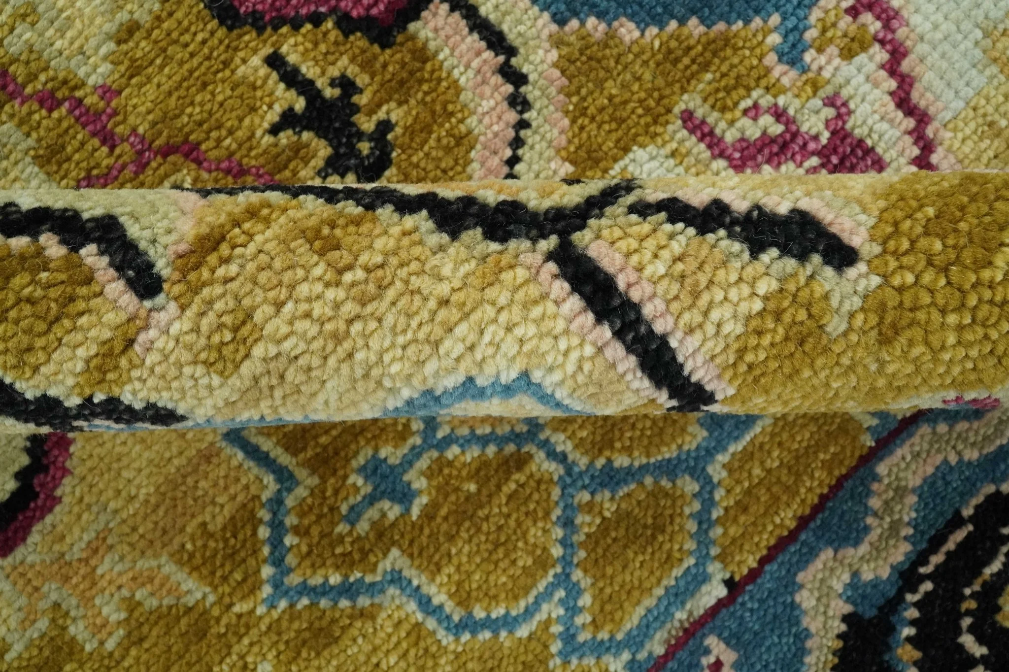 Mustard and Teal Transitional Dragon Oushak 8x10 hand knotted wool area rug - Image 6