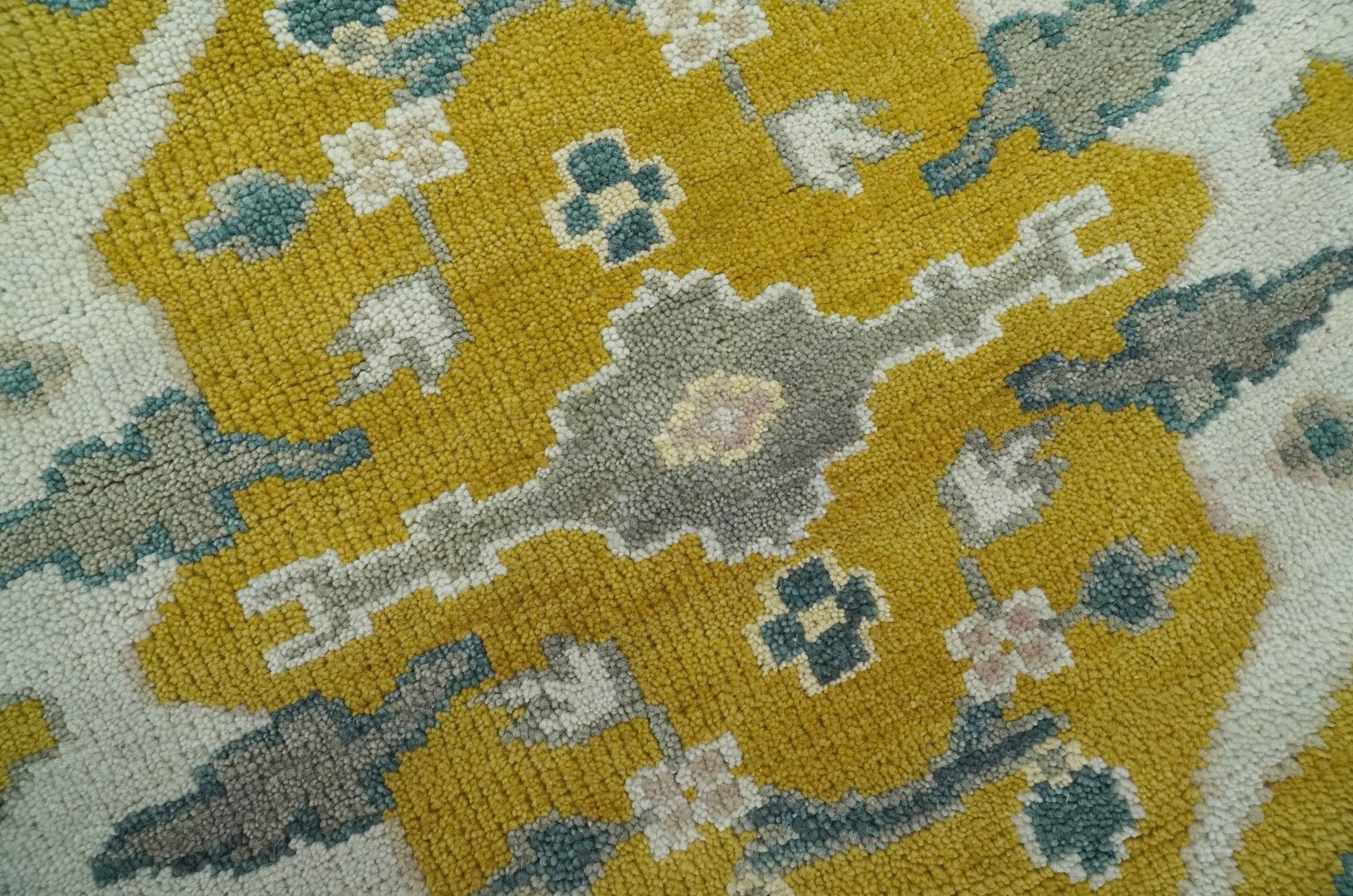 6x9 Mustard, Ivory and Gray Hand Knotted Traditional Oriental Oushak wool area rug - Image 5