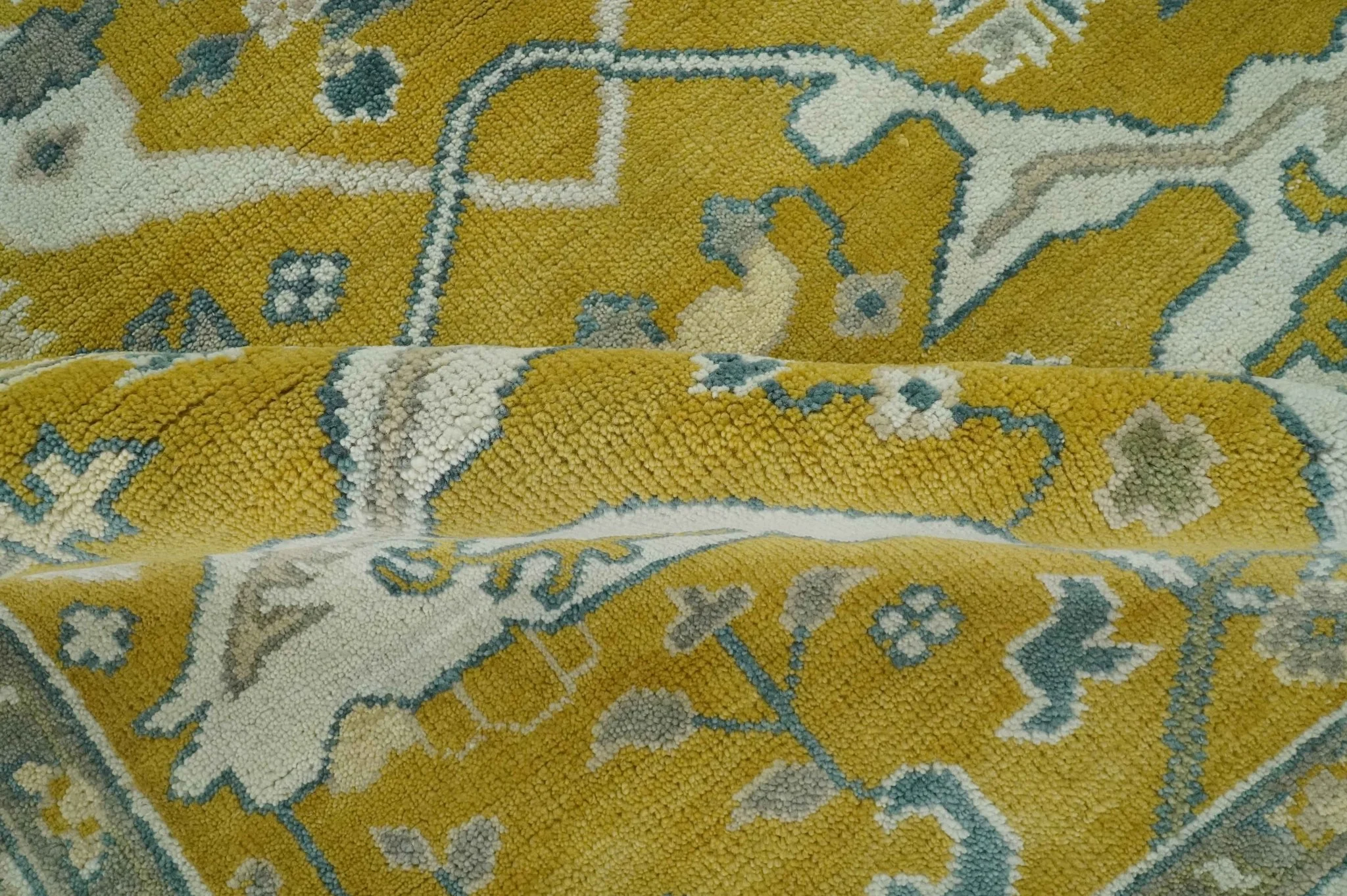 6x9 Mustard, Ivory and Gray Hand Knotted Traditional Oriental Oushak wool area rug - Image 6