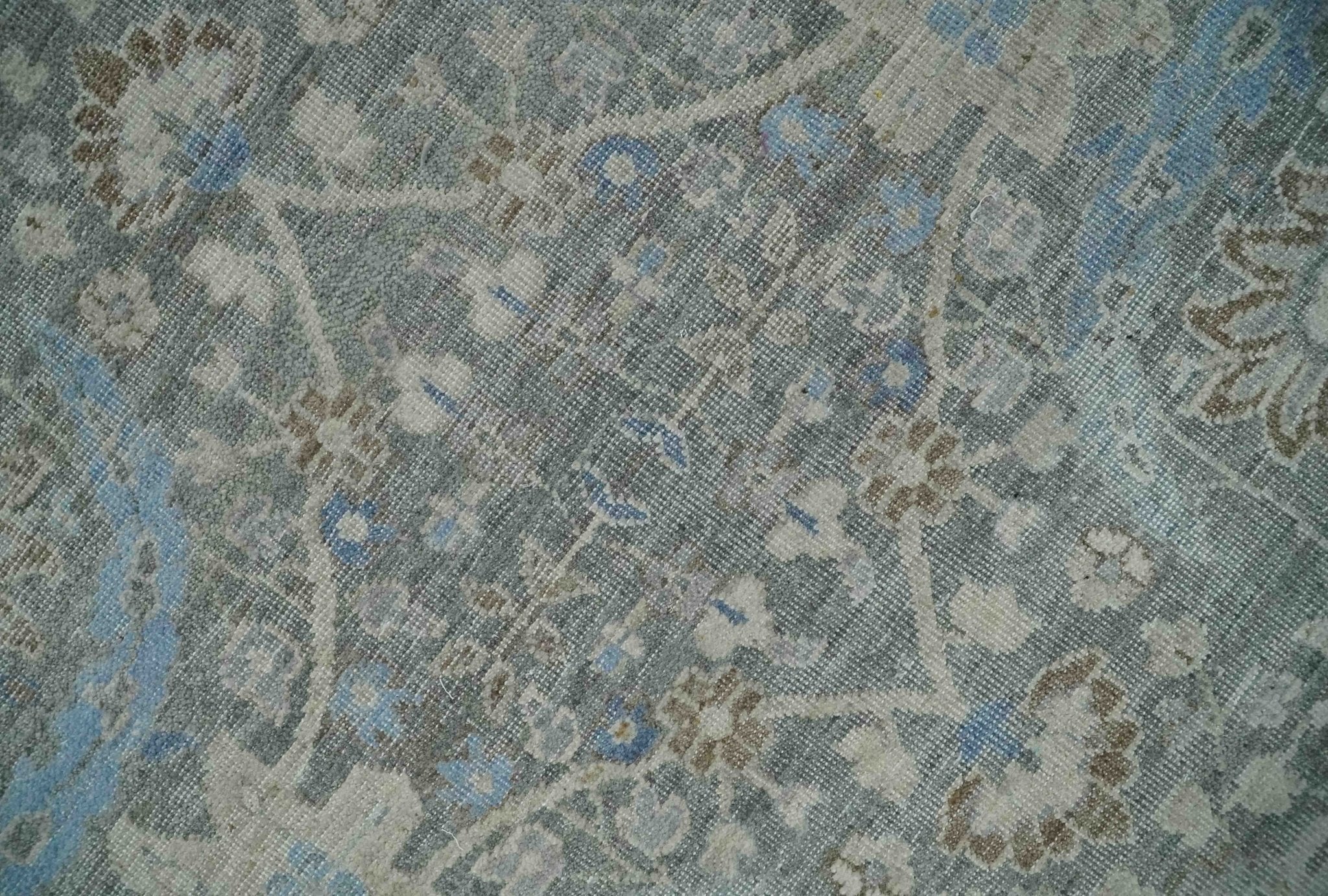 Antique Style Blue, Gray and Beige Hand knotted Classic Distressed Finished Custom Made wool Area Rug - Image 4