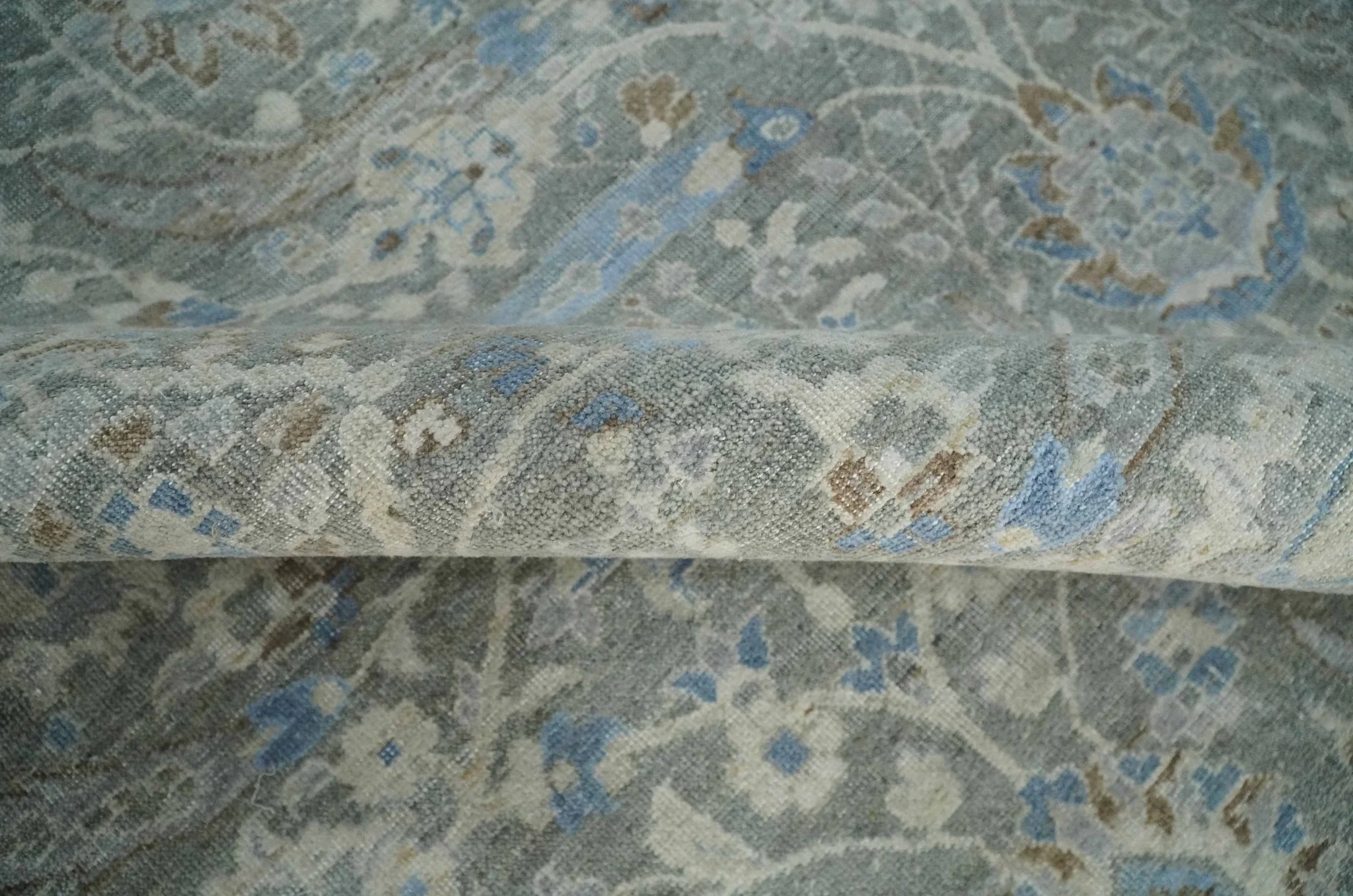 Antique Style Blue, Gray and Beige Hand knotted Classic Distressed Finished Custom Made wool Area Rug - Image 6