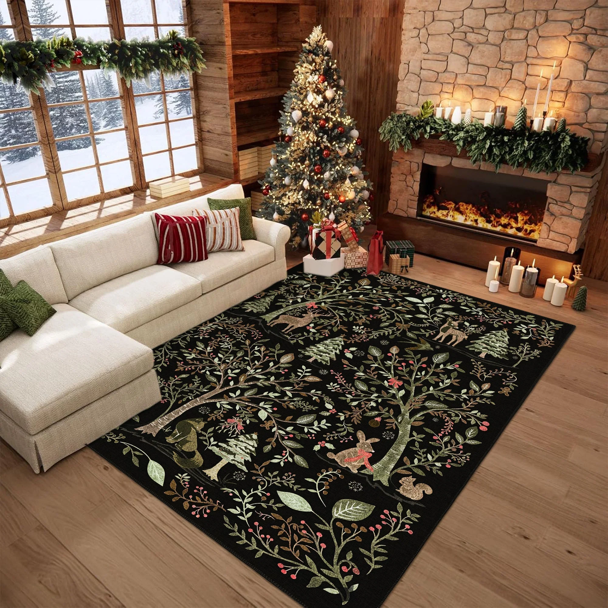 Myrado Christmas Black Machine Washable Cotton Area Rug - Image 2