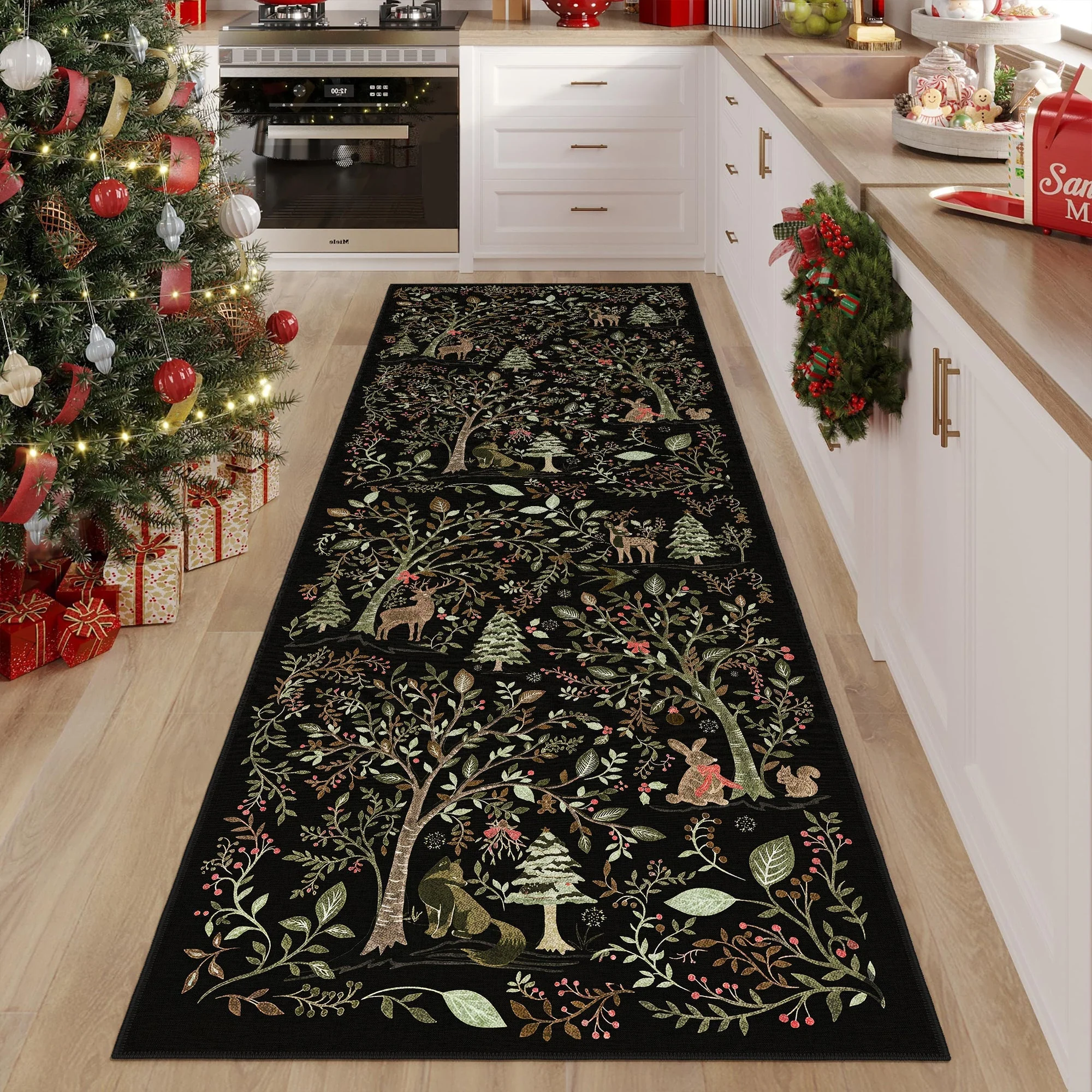Myrado Christmas Black Machine Washable Cotton Area Rug - Image 3