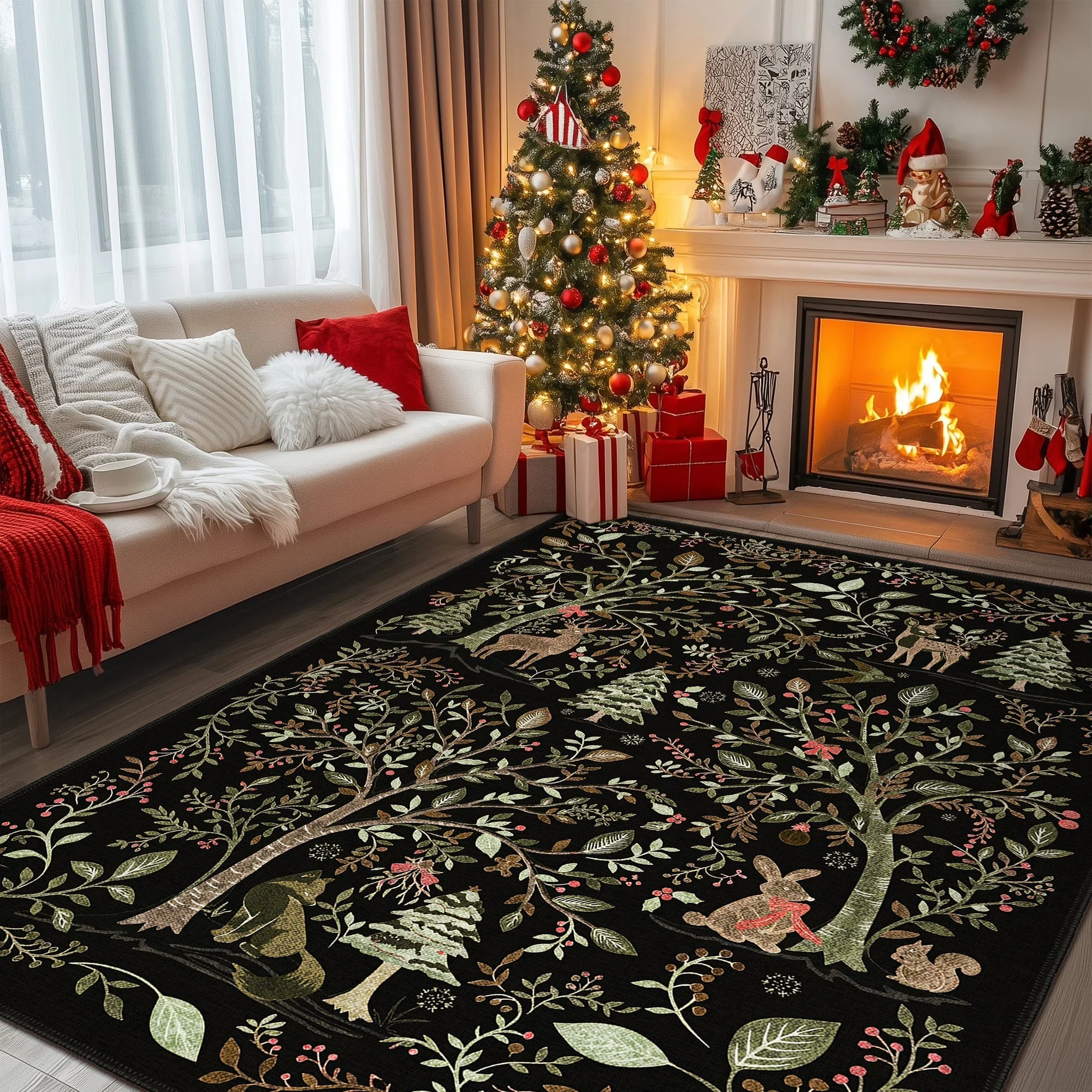 Myrado Christmas Black Machine Washable Cotton Area Rug - Image 4