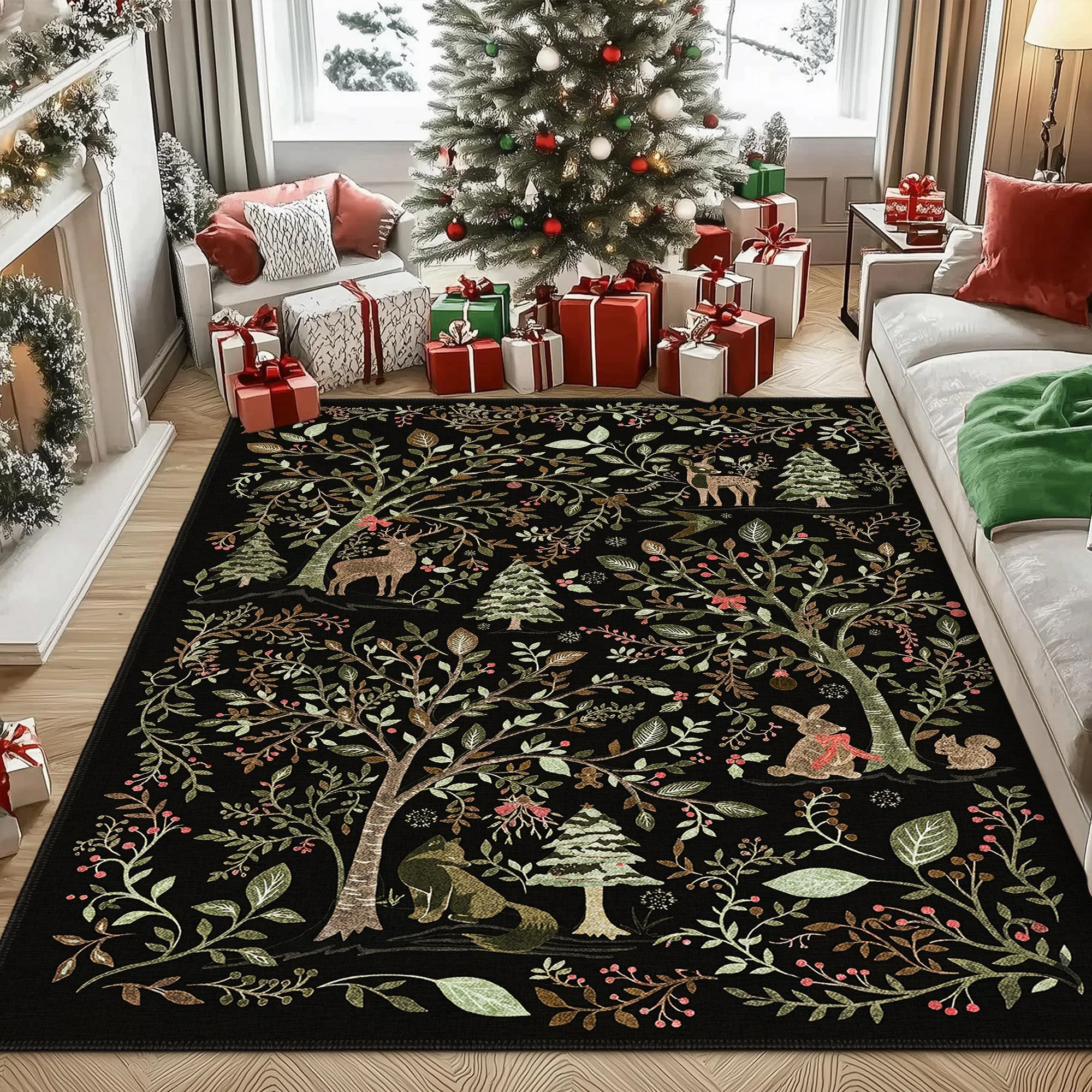 Myrado Christmas Black Machine Washable Cotton Area Rug - Image 5