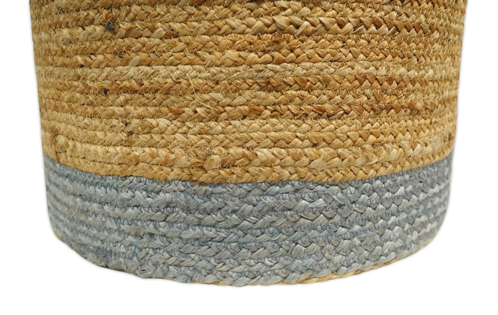 Natural Brown and Blue Jute Round Cylindrical Pouf - Image 3