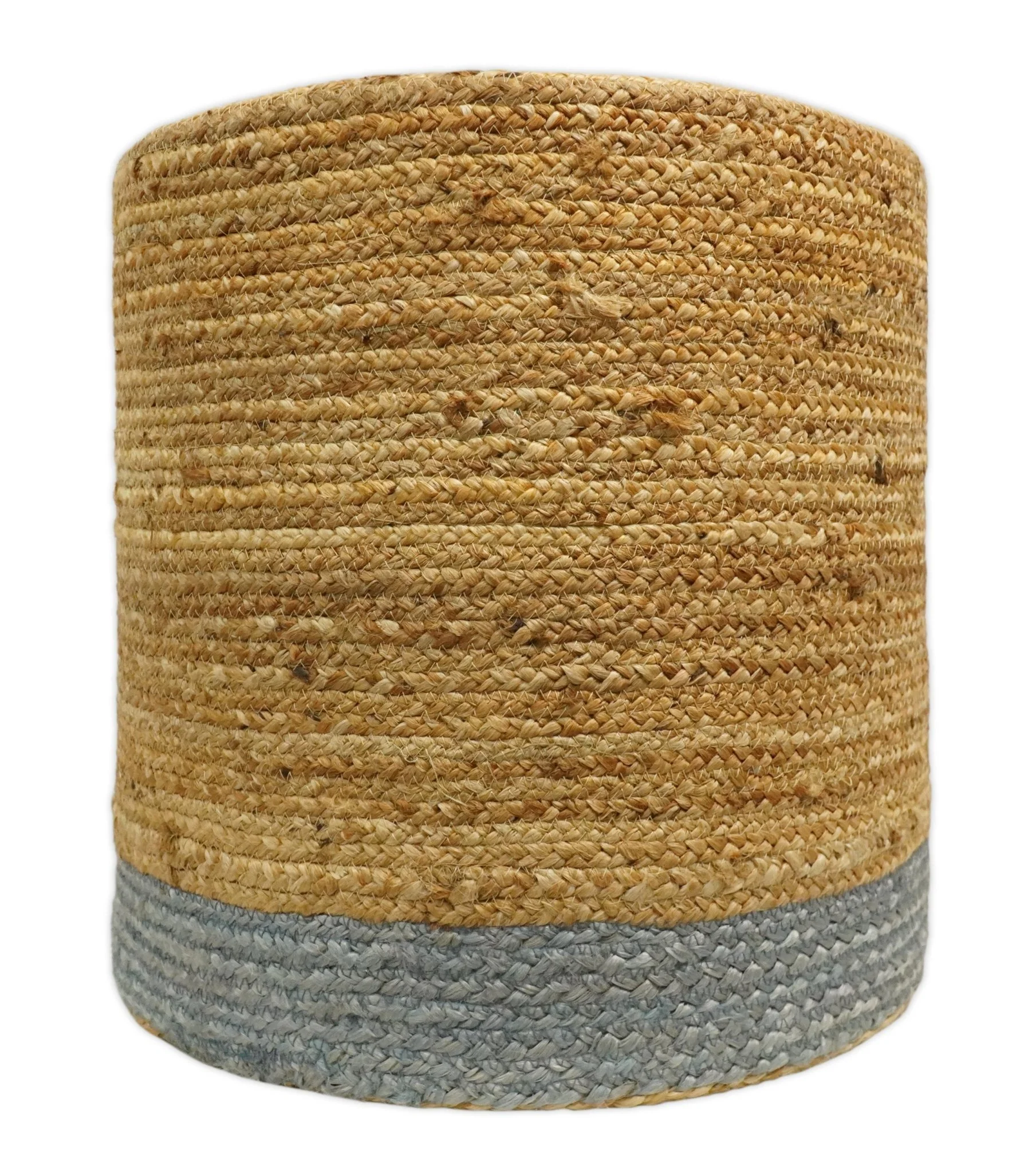 Natural Brown and Blue Jute Round Cylindrical Pouf - Image 4