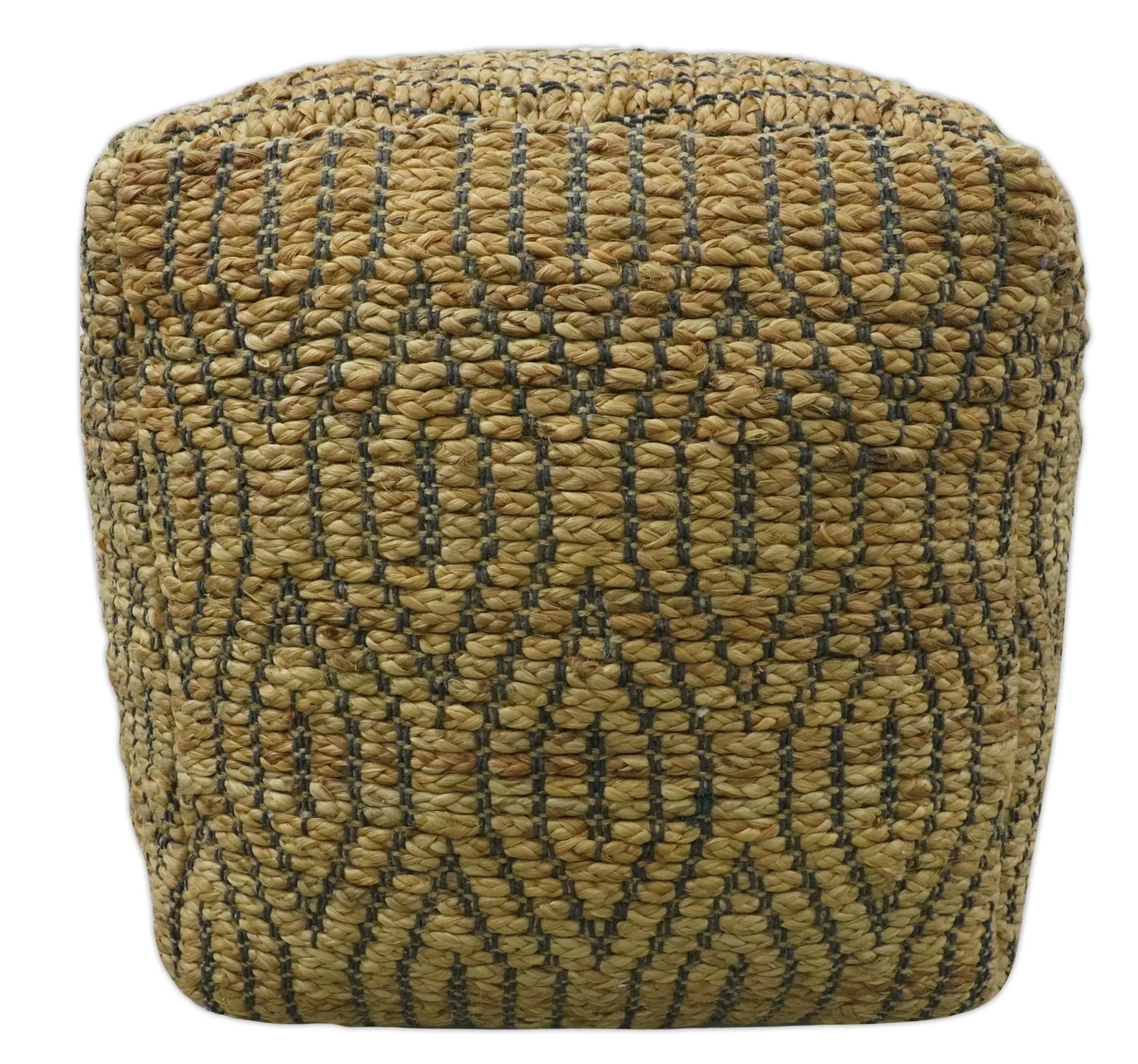 Natural Brown and Charcoal Hand Woven Geometrical Design Jute Pouf - Image 3