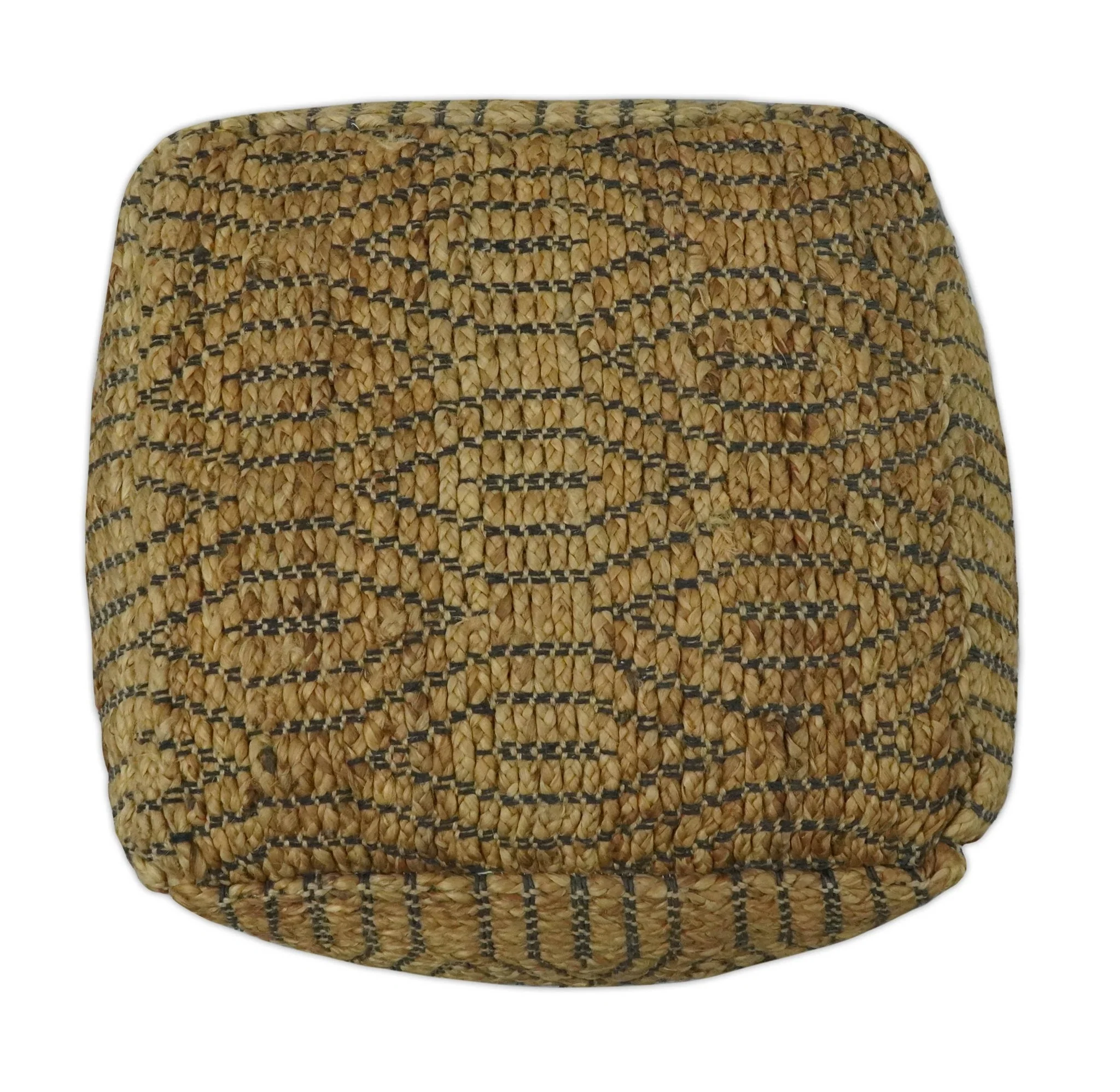 Natural Brown and Charcoal Hand Woven Geometrical Design Jute Pouf - Image 4