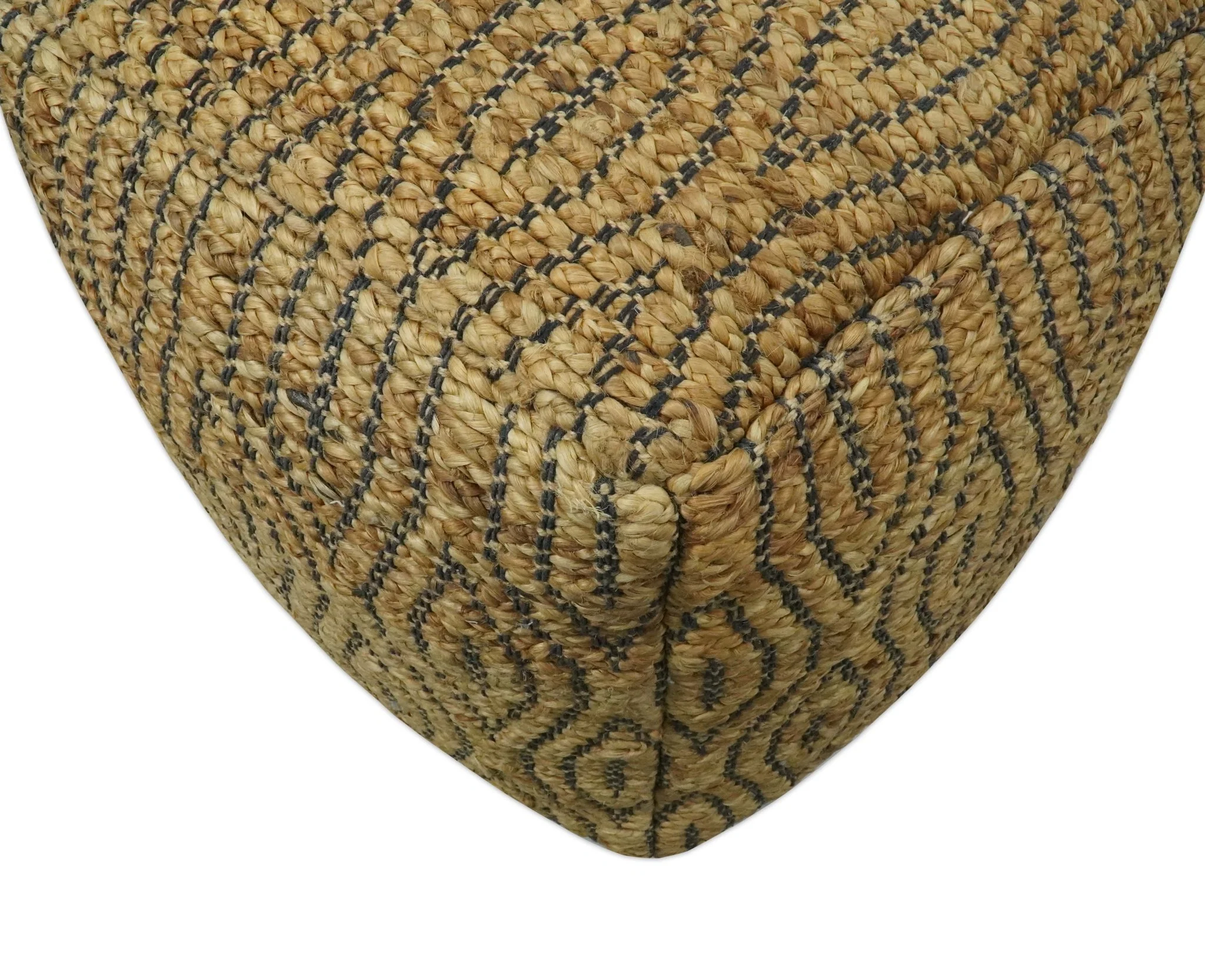 Natural Brown and Charcoal Hand Woven Geometrical Design Jute Pouf - Image 5