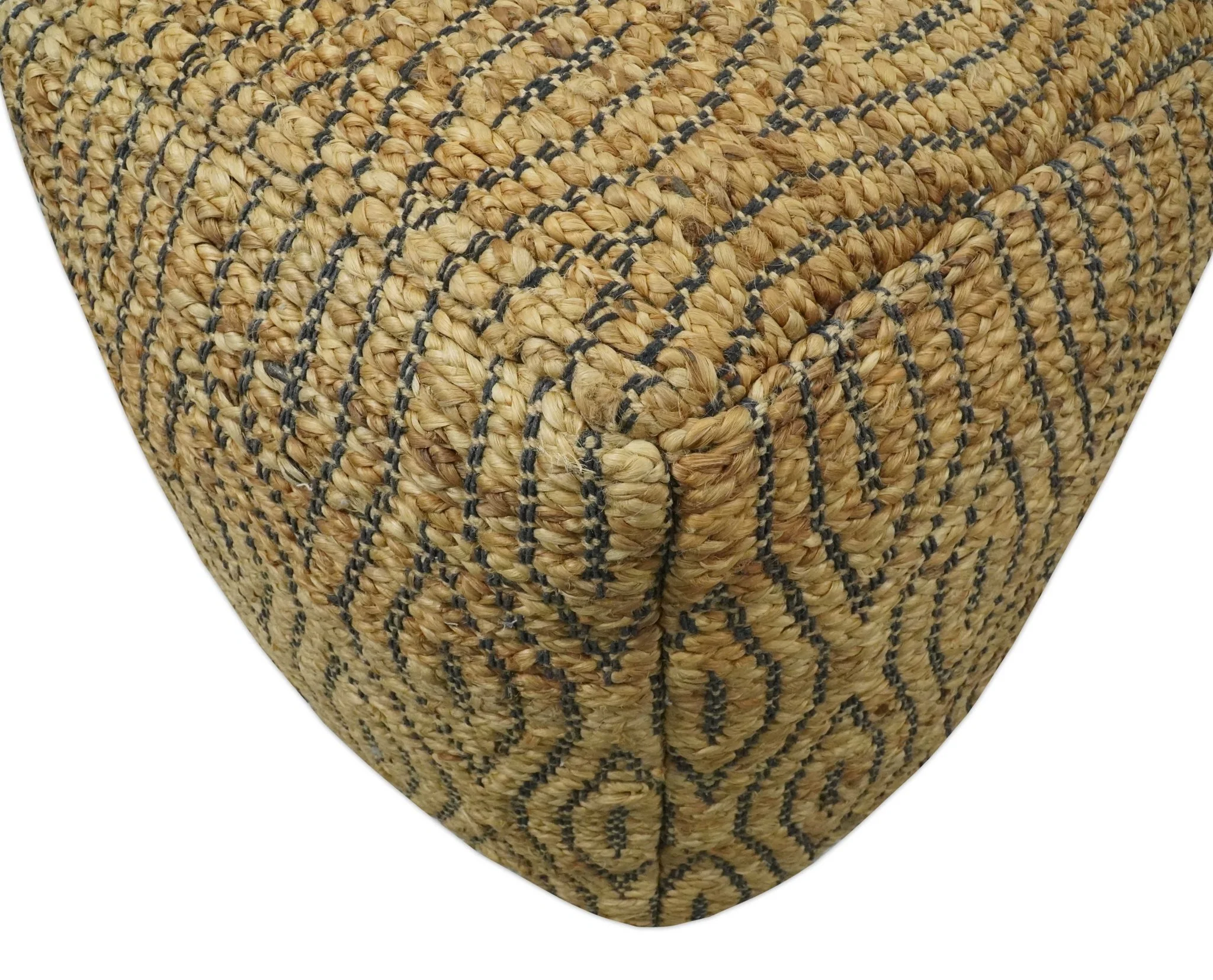 Natural Brown and Charcoal Hand Woven Geometrical Design Jute Pouf - Image 6