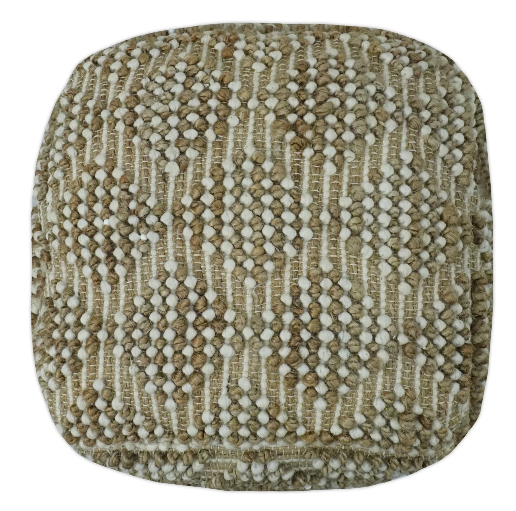 Modern Geometrical Natural Brown and Ivory Design Jute and wool Pouf - Image 3