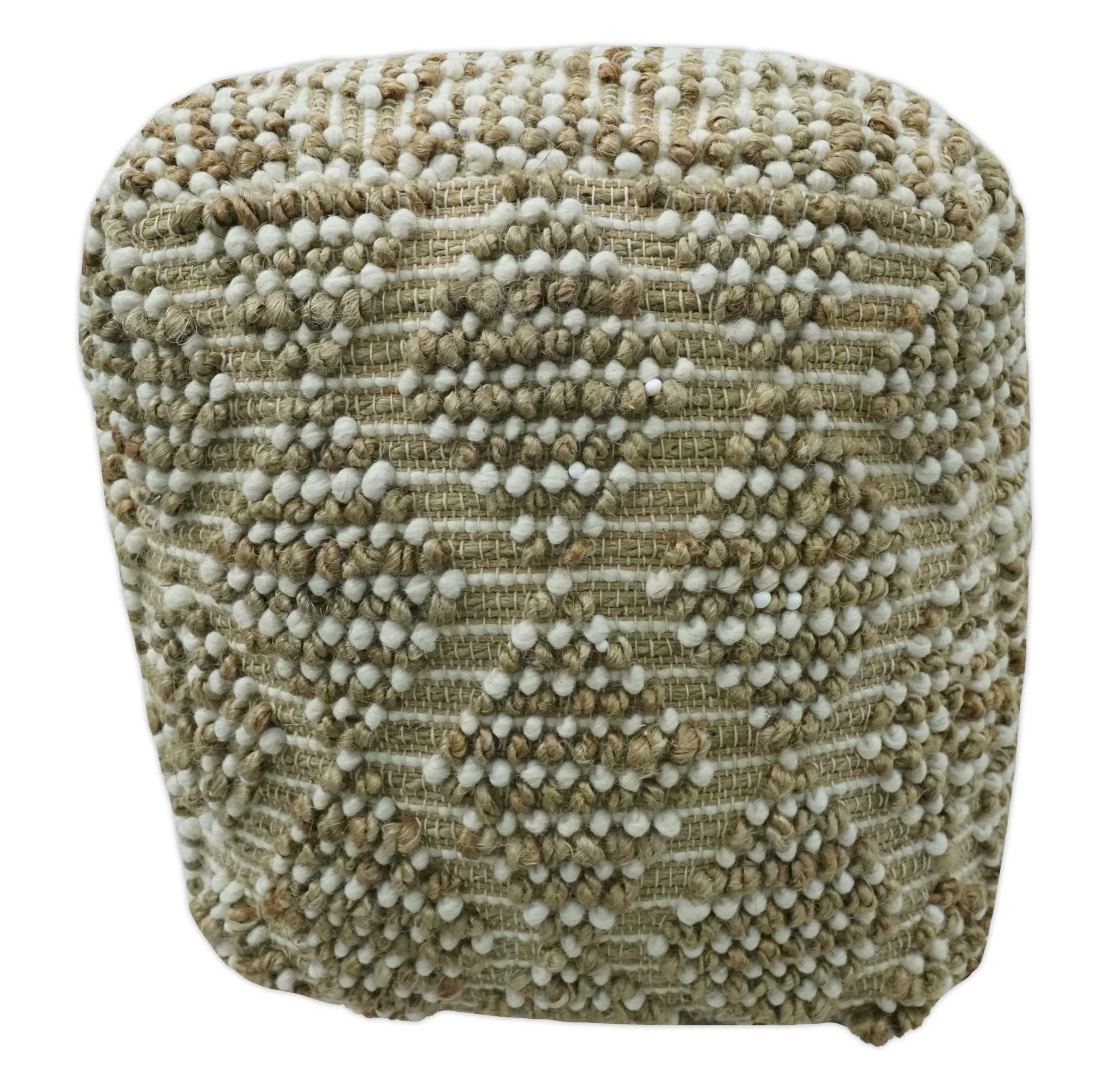 Modern Geometrical Natural Brown and Ivory Design Jute and wool Pouf - Image 4