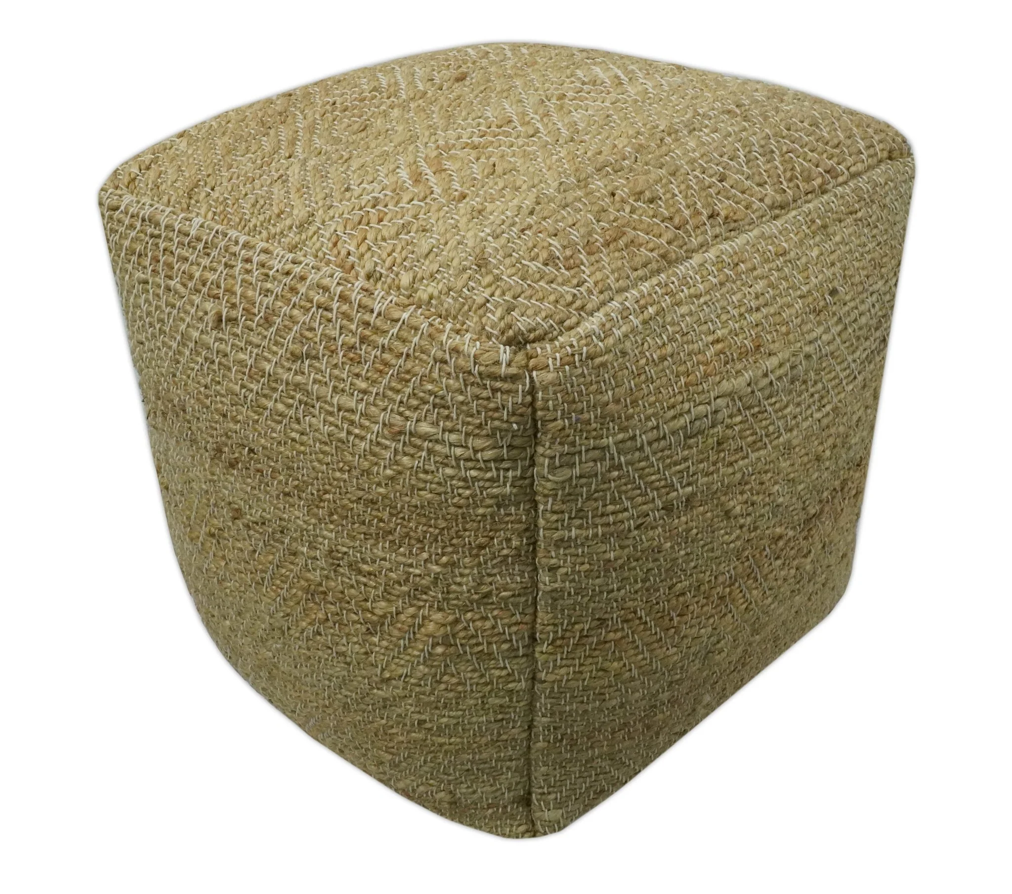 Hand Woven Natural Brown Geometrical Textured Jute Pouf - Image 2