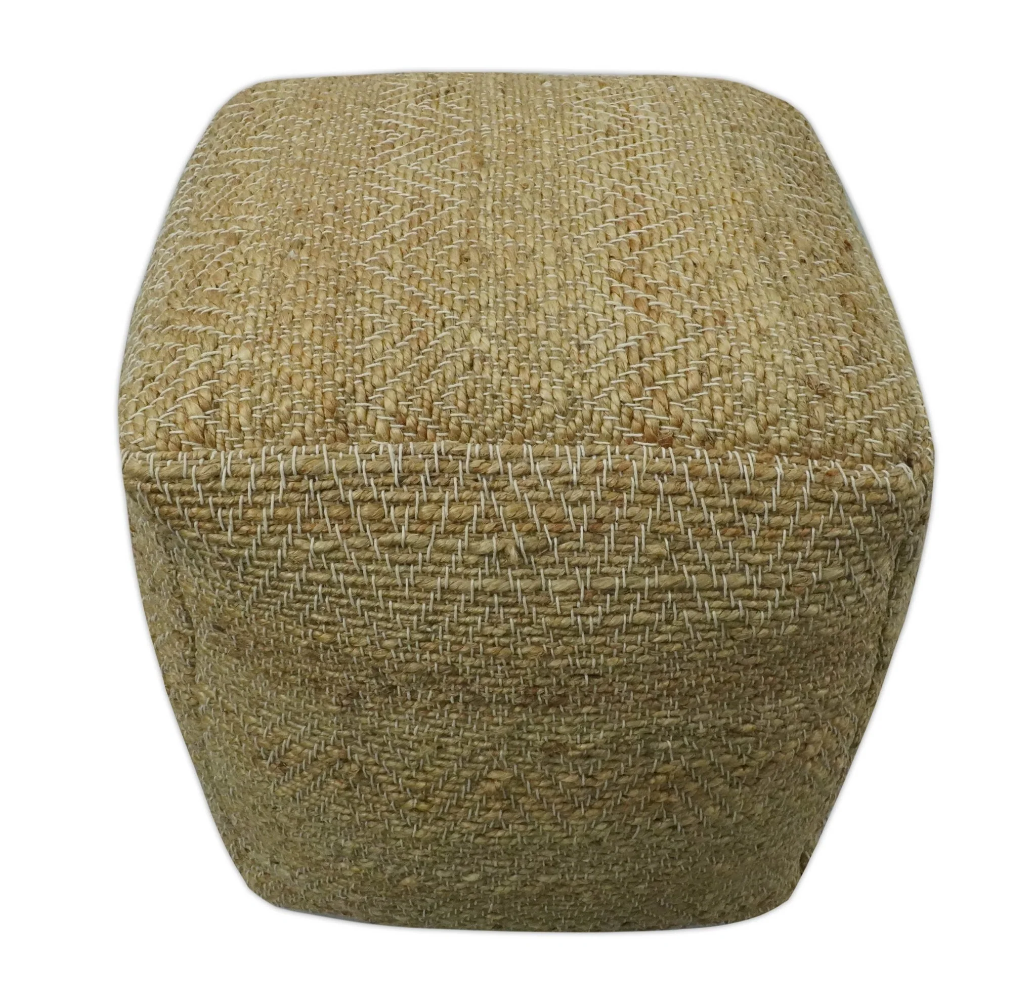 Hand Woven Natural Brown Geometrical Textured Jute Pouf - Image 3