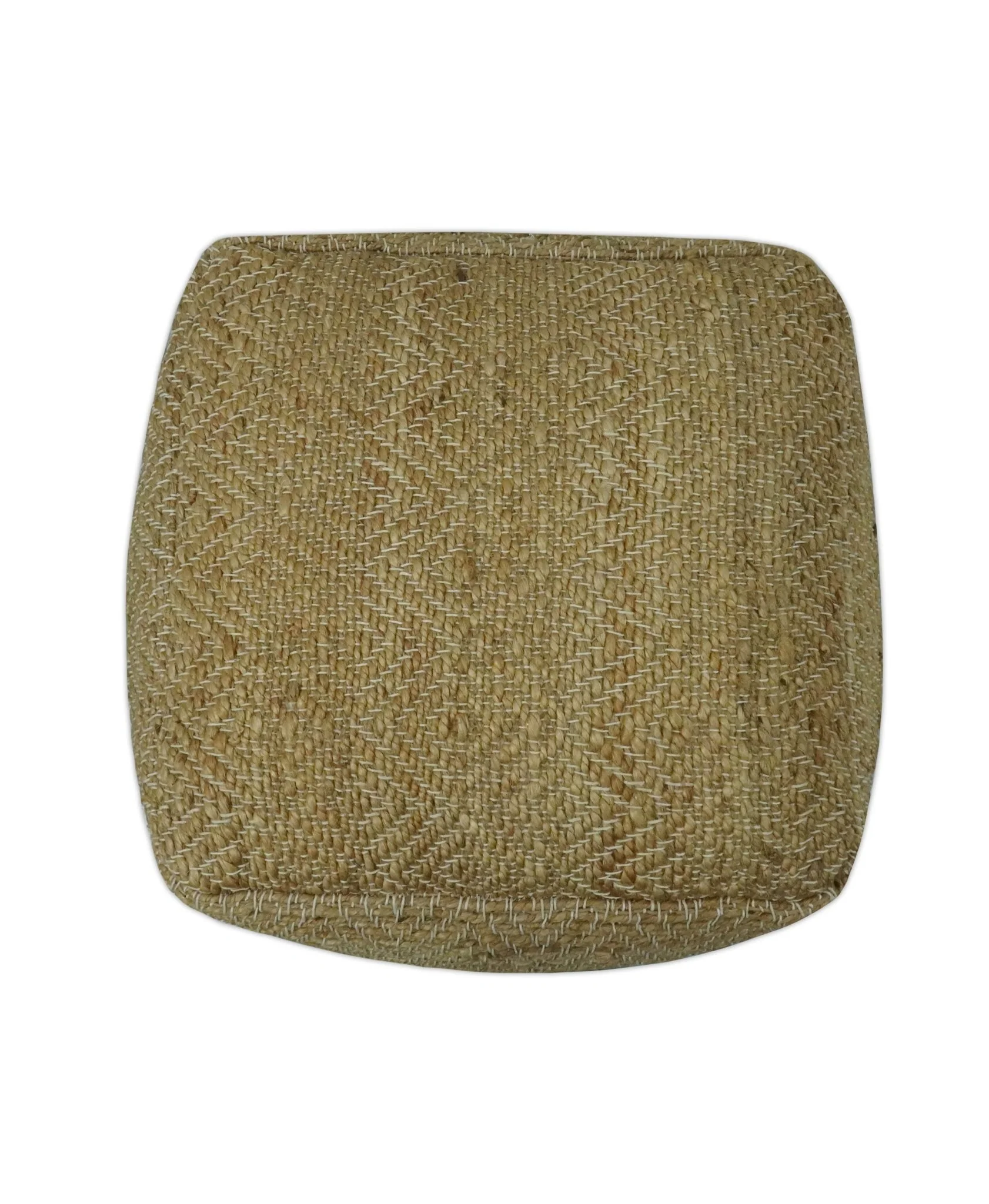 Hand Woven Natural Brown Geometrical Textured Jute Pouf - Image 4