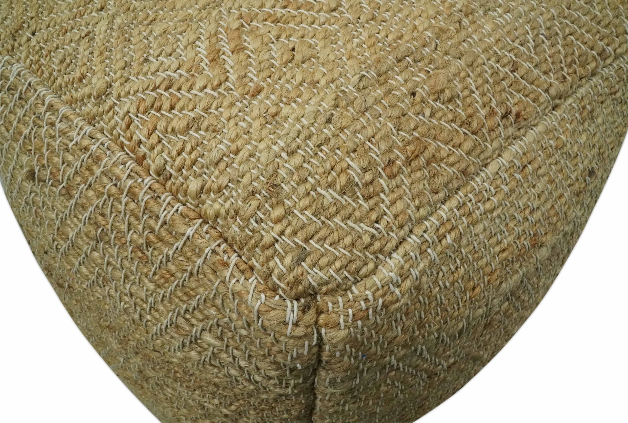 Hand Woven Natural Brown Geometrical Textured Jute Pouf - Image 5