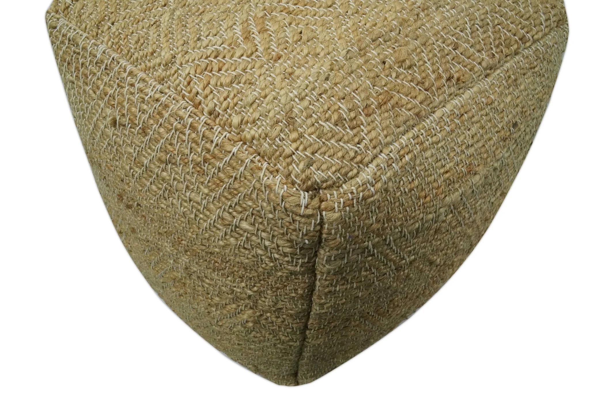 Hand Woven Natural Brown Geometrical Textured Jute Pouf - Image 6