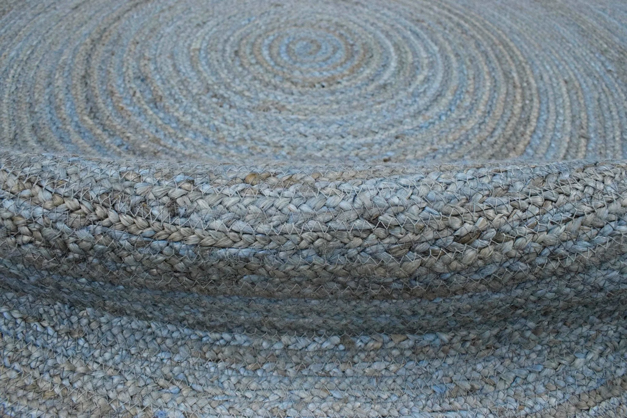 100% All Natural Fiber Hand Braided Boho Blue Round Jute Rug | JR1 - Image 4