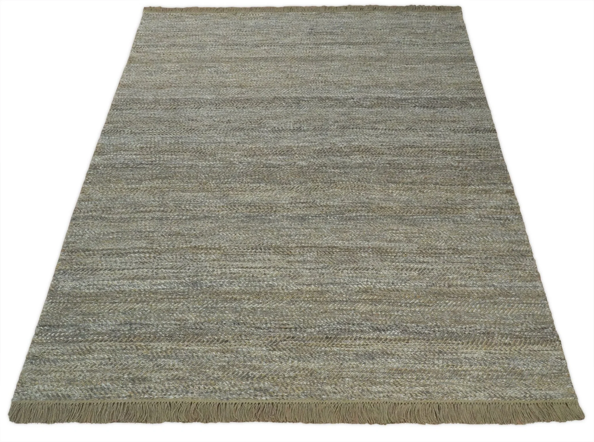 Hand Woven 100% Natural Fiber Jute and Wool Silver and Brown | JR11 - Image 10